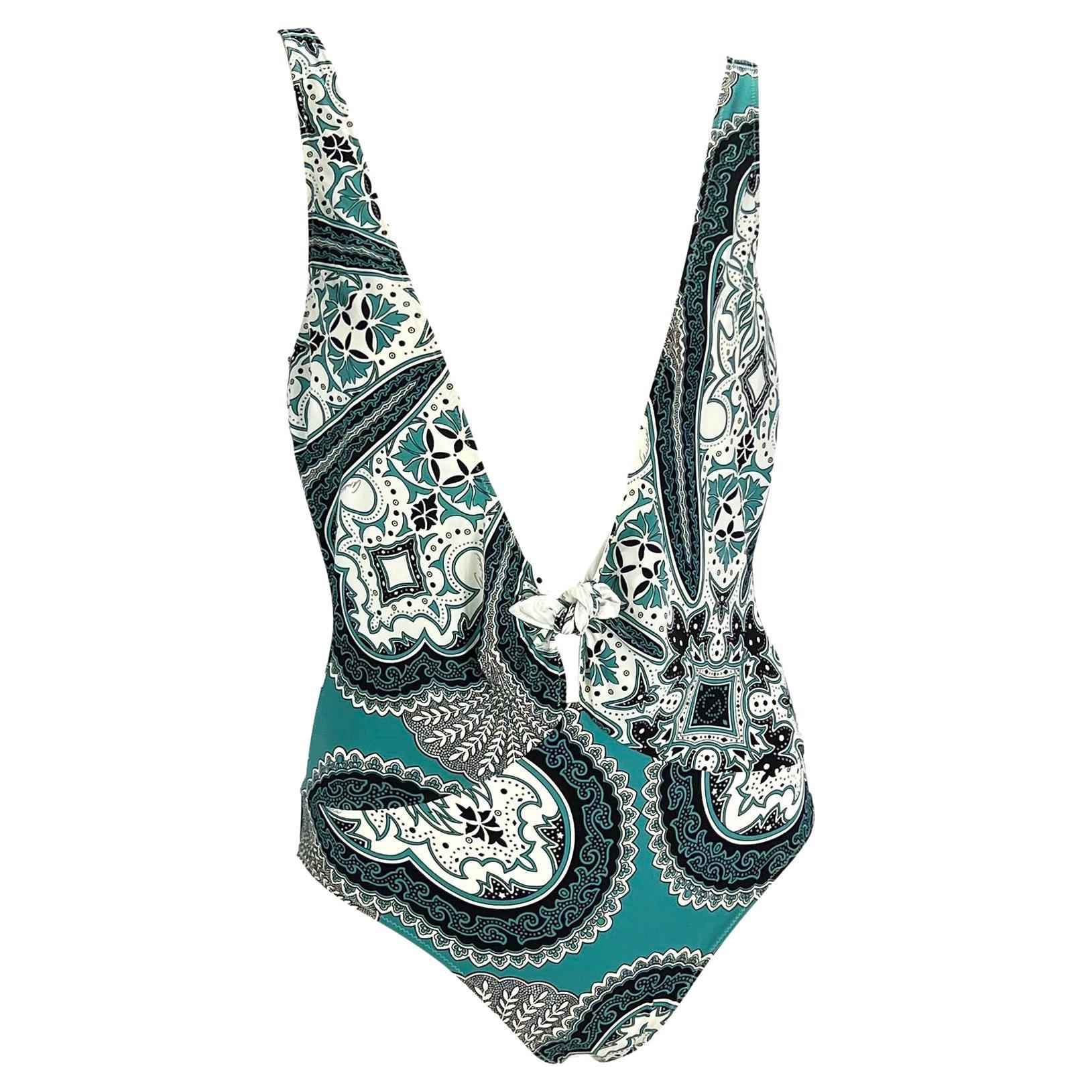 Cruise 2004 Gucci by Tom Ford Teal Blue Bandana Print One Piece Swimsuit NWT In Excellent Condition For Sale In West Hollywood, CA