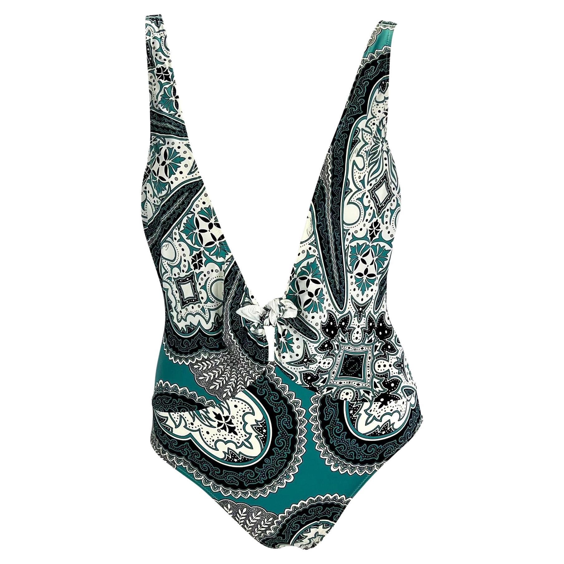 Cruise 2004 Gucci by Tom Ford Teal Blue Bandana Print One Piece Swimsuit NWT For Sale