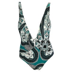 Cruise 2004 Gucci by Tom Ford Teal Blue Bandana Print One Piece Swimsuit NWT