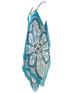 Cruise 2004 Gucci by Tom Ford Teal Sheer Silk Bandana Strap Mini Dress NWT