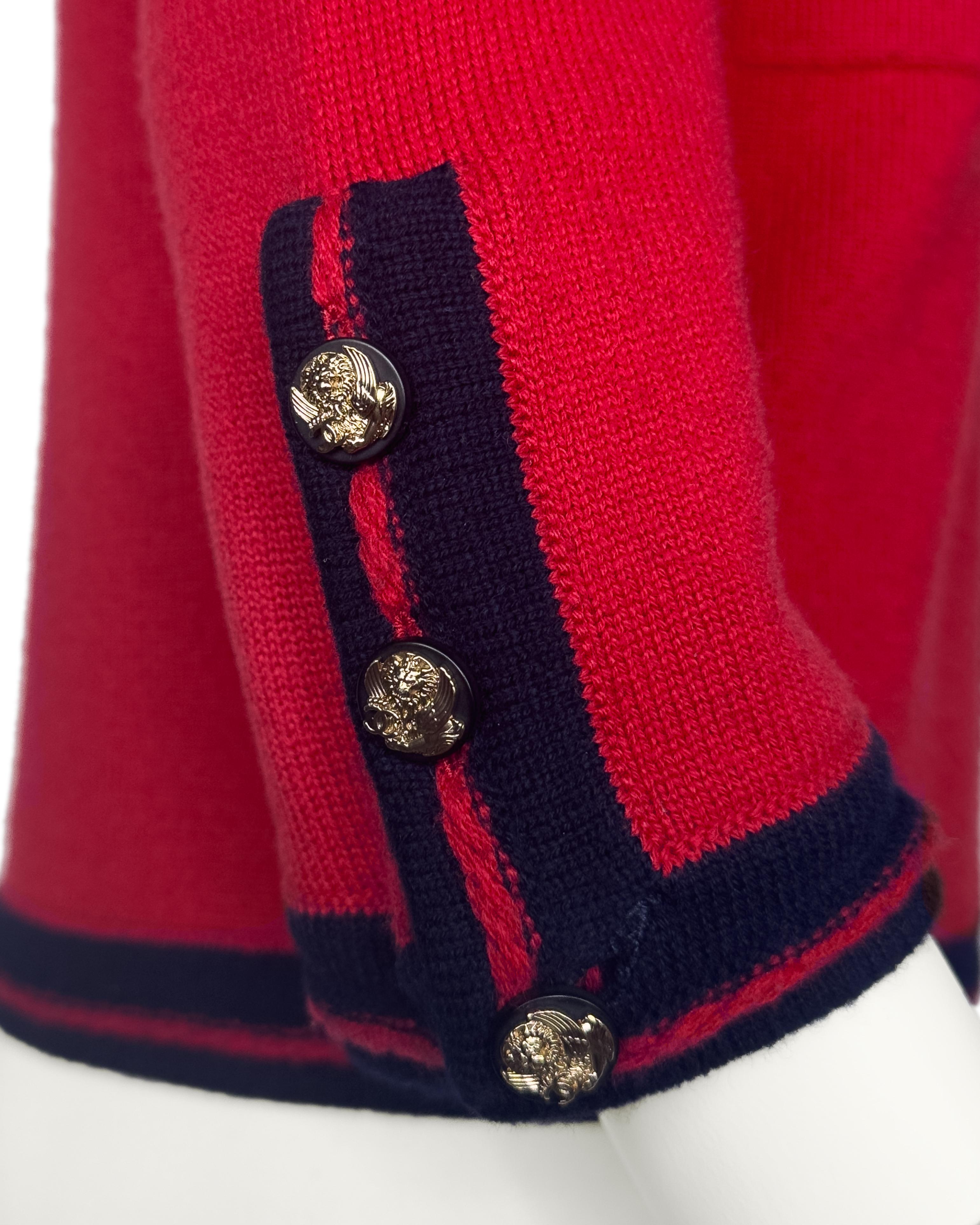 Cruise 2010 Chanel Red Cashmere Cropped Cardigan with Navy Blue Trim For Sale 1