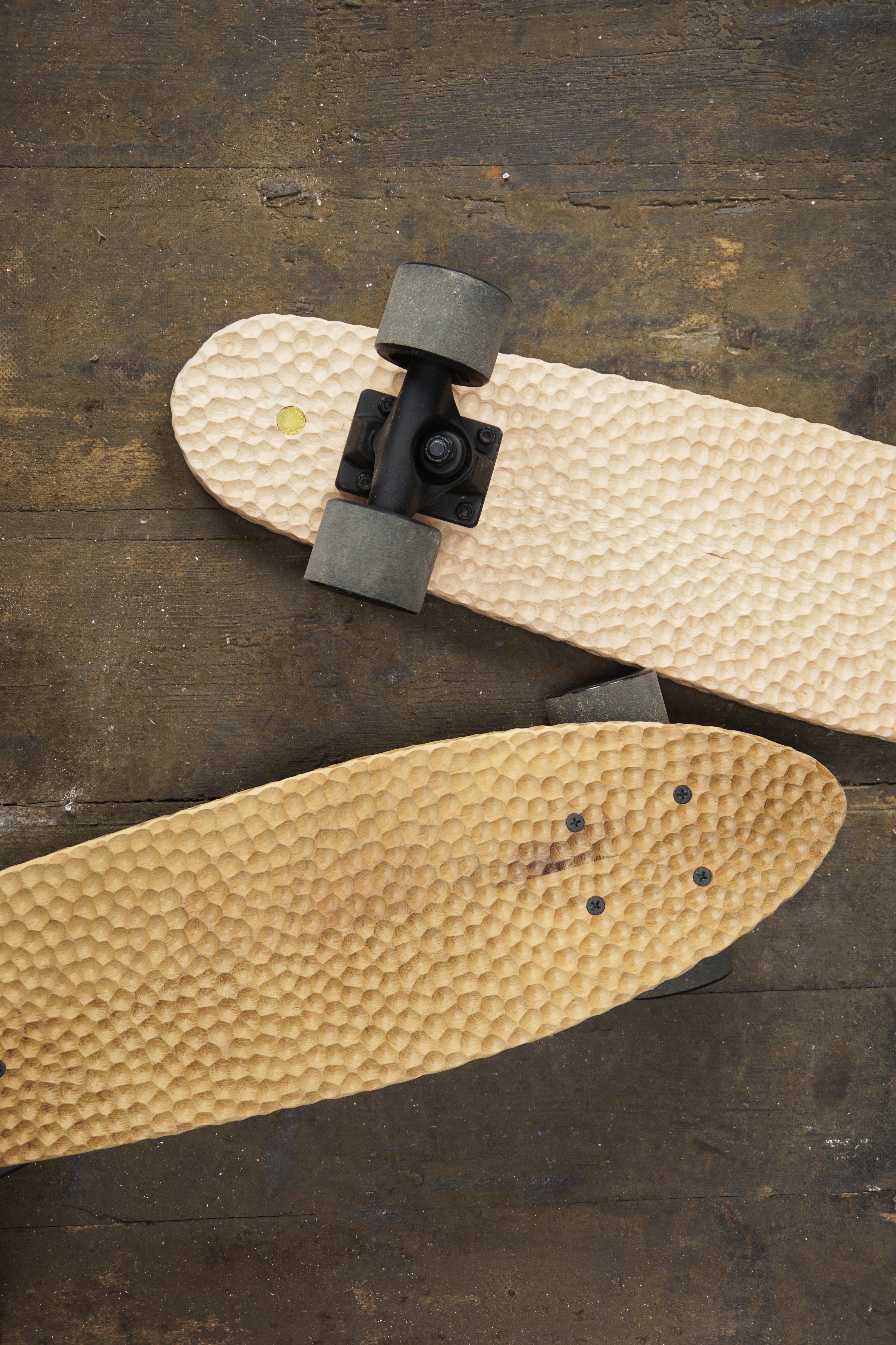 British Cruiser Skateboard, Hand Carved Cherry and Walnut, Designed by Max Frommeld For Sale