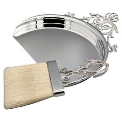 Crumb tray with brush, made of solid 800 silver, with handles