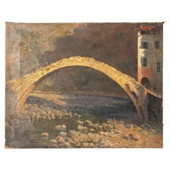 Crumbling Bridge Landscape, Oil on Canvas by Charles S. Meacham, 1920s