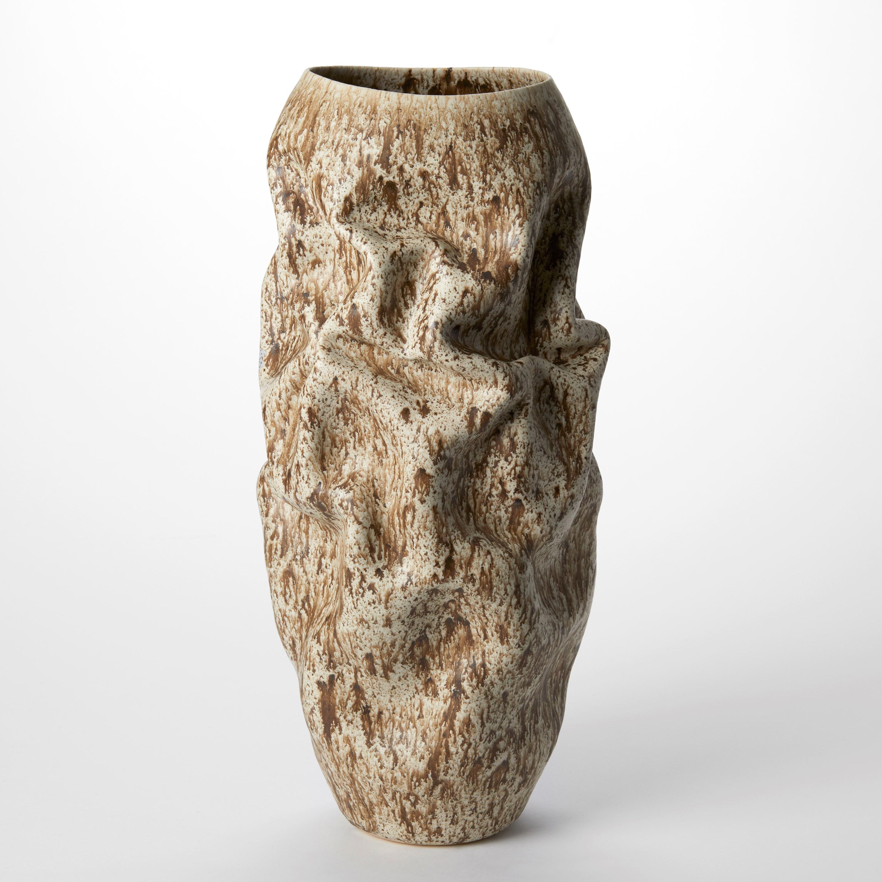 Spanish Crumpled Form with Cream Speckled Glaze No 130 by Nicholas Arroyave-Portela For Sale
