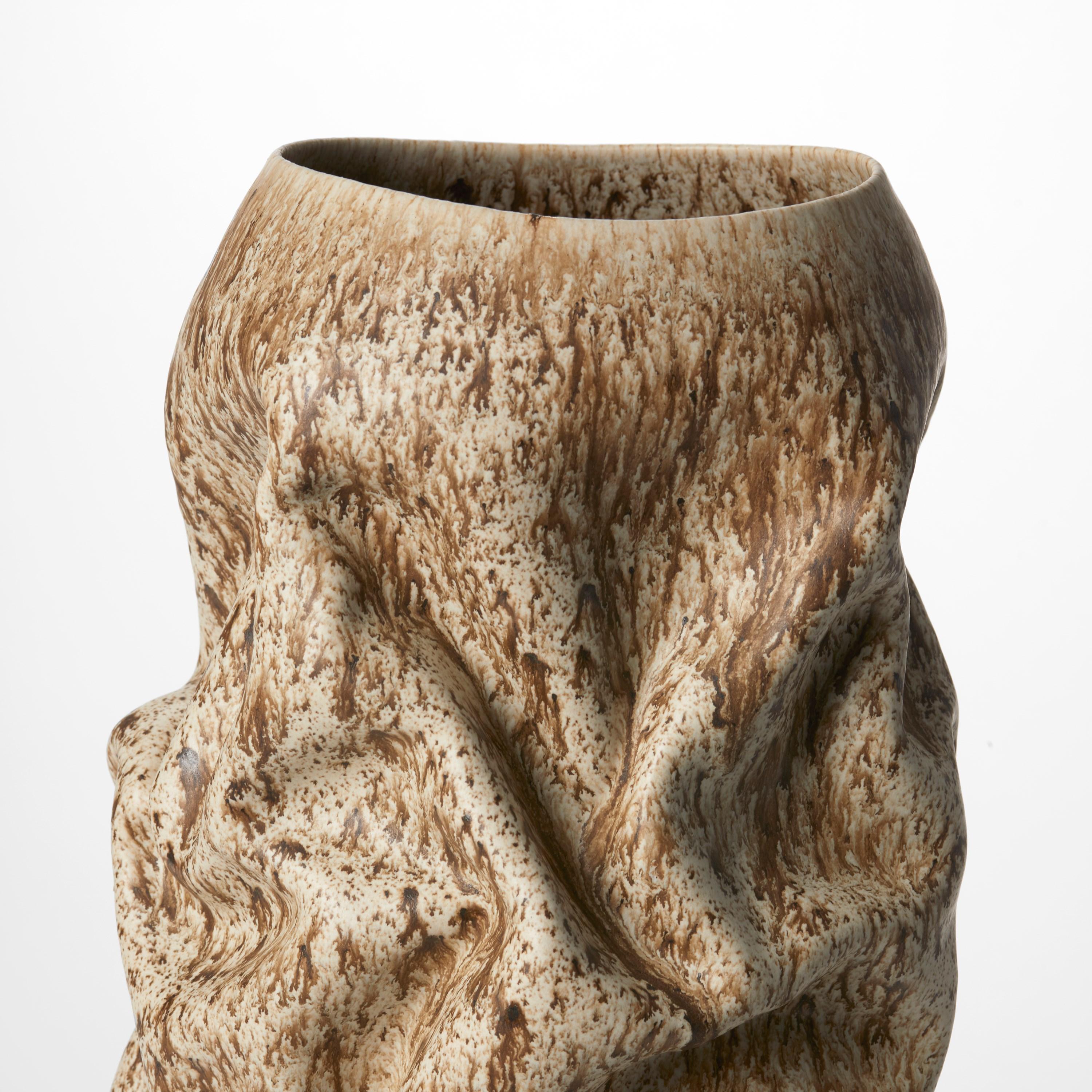 Crumpled Form with Cream Speckled Glaze No 130 by Nicholas Arroyave-Portela In New Condition For Sale In London, GB