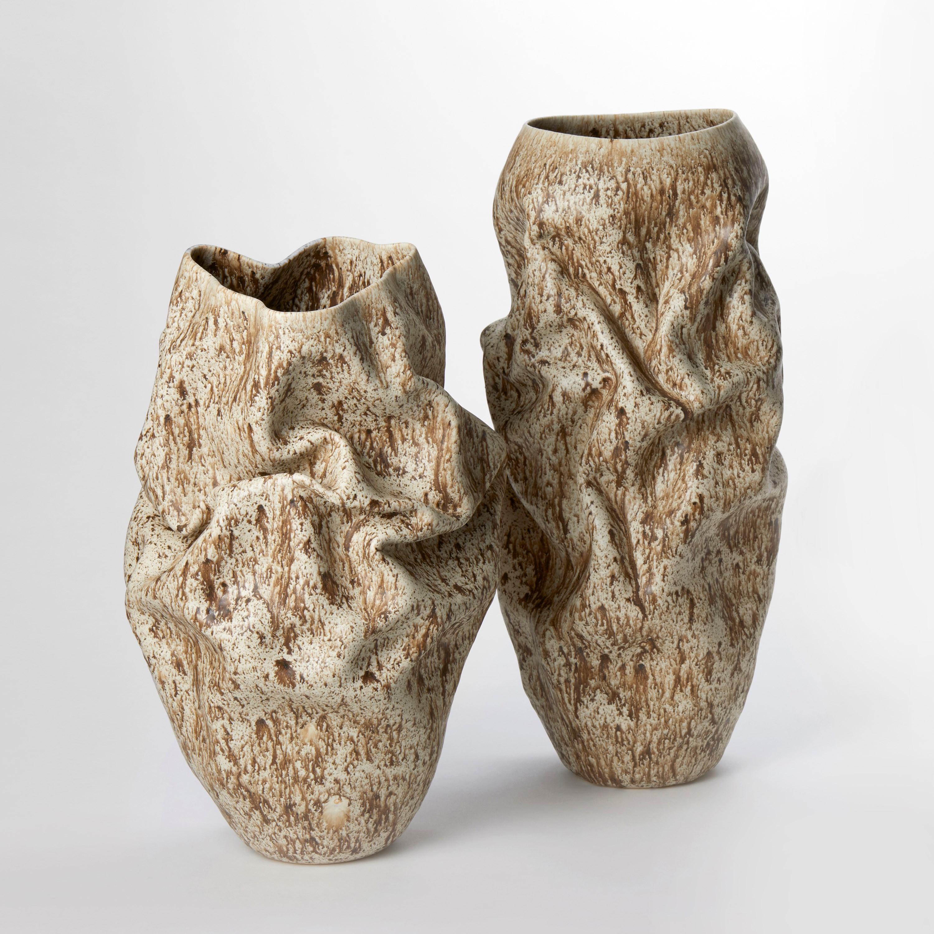Contemporary Crumpled Form with Cream Speckled Glaze No 130 by Nicholas Arroyave-Portela For Sale