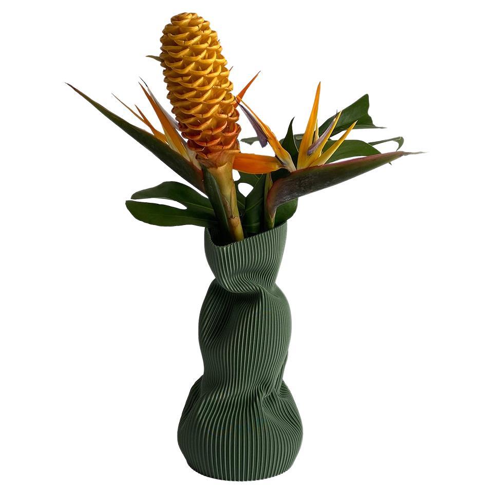 Crumpled Vase in Military Green 3D-Printed Plant-Based Plastic Large