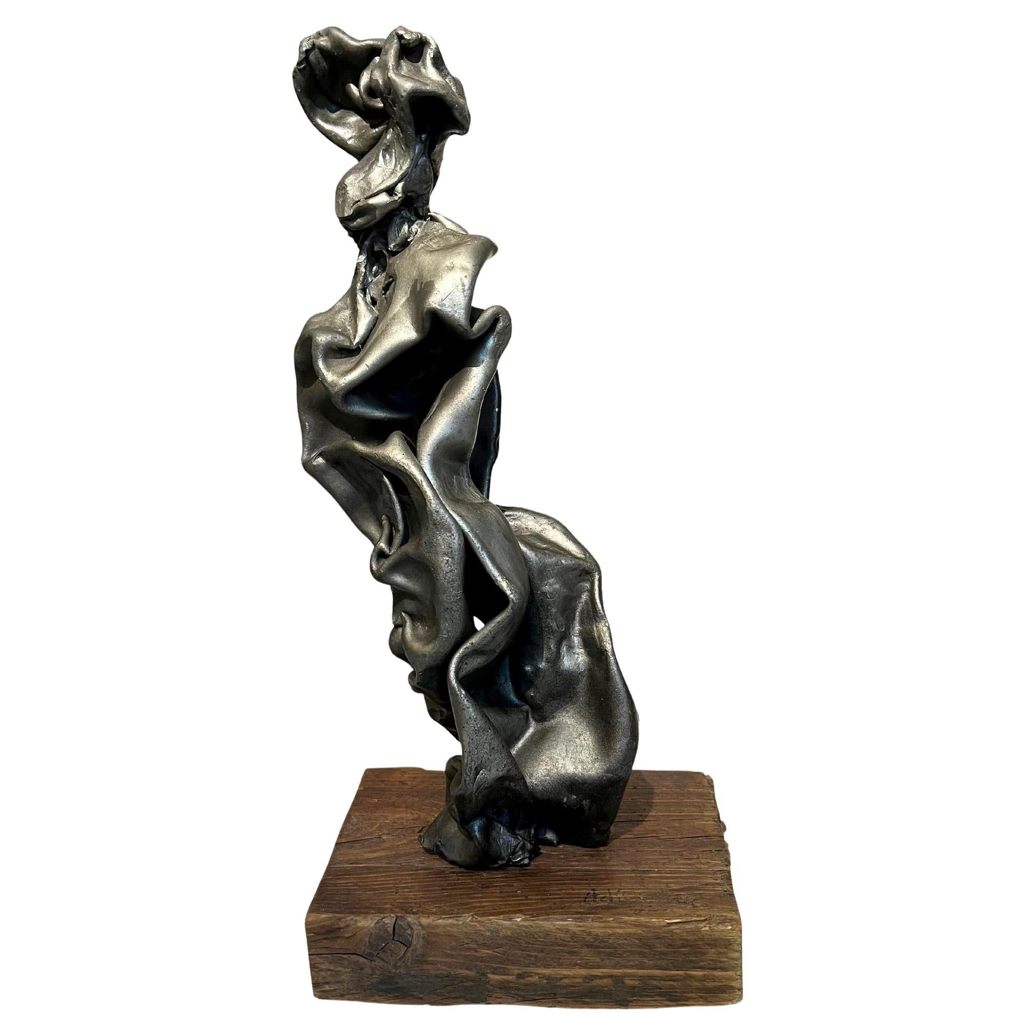 Crumpled lead, sculpture by Paul Ackerman, Paris, France, circa 1970 For Sale