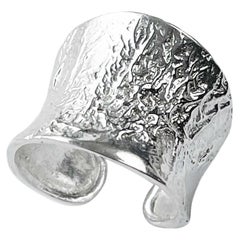Crumpled Plate Sculpted Ring in Rhodium Plated 925 Sterling Silver by O Sh