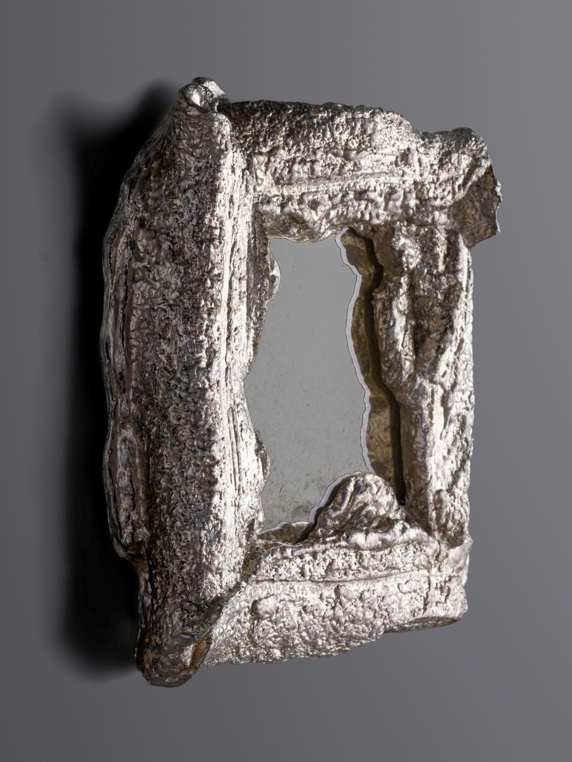 Yolande Milan Batteau (b. 1970)
USA, 2022

Moon gold leaf on cast plaster with antiqued mirror plate, black wax.