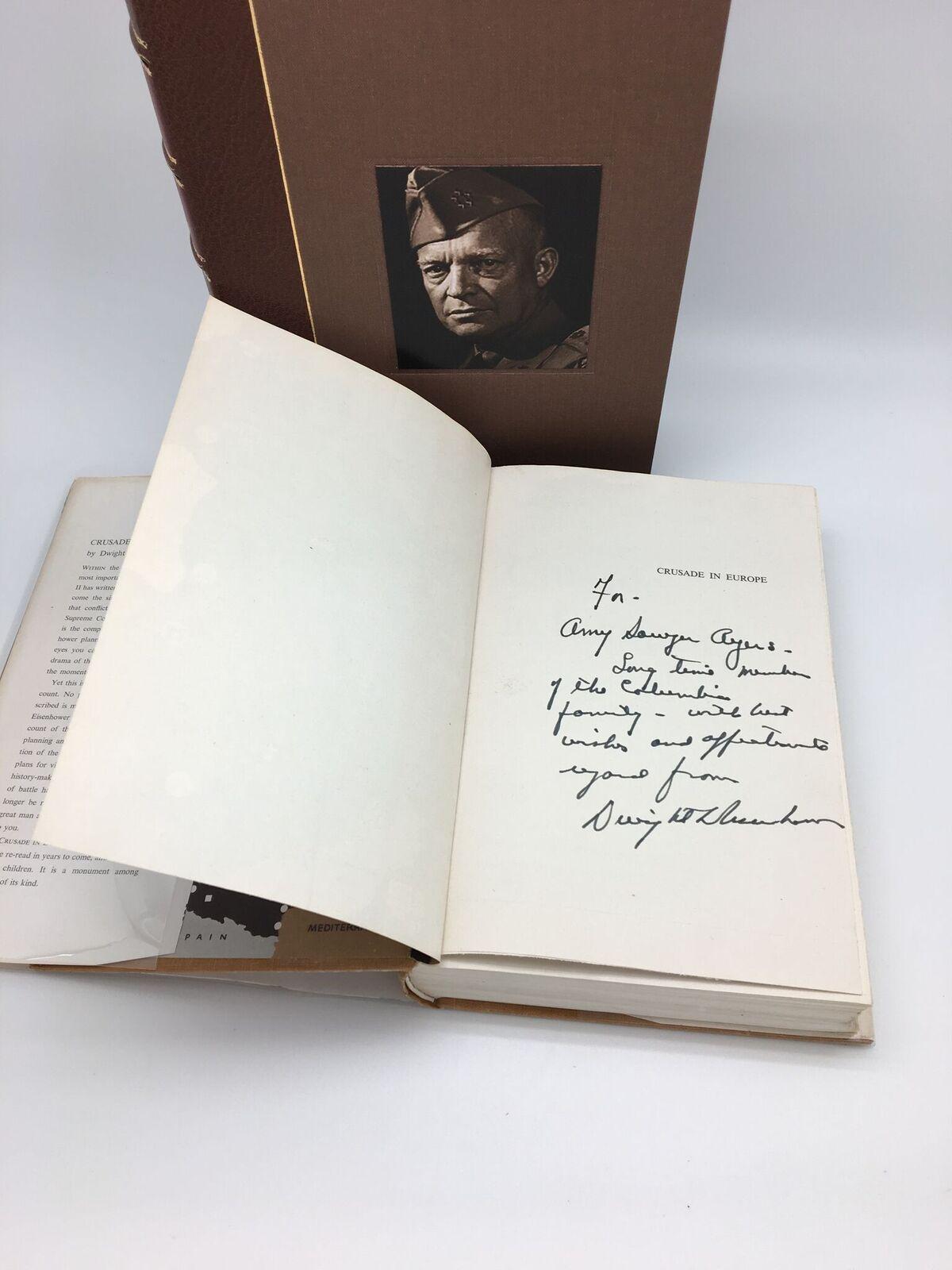 Eisenhower, Dwight D. Crusade in Europe. New York: Doubleday, 1948. State first trade edition, in original dust jacket. Signed and inscribed by General Eisenhower. Presented in custom quarter leather and cloth clamshell.

This is the stated first