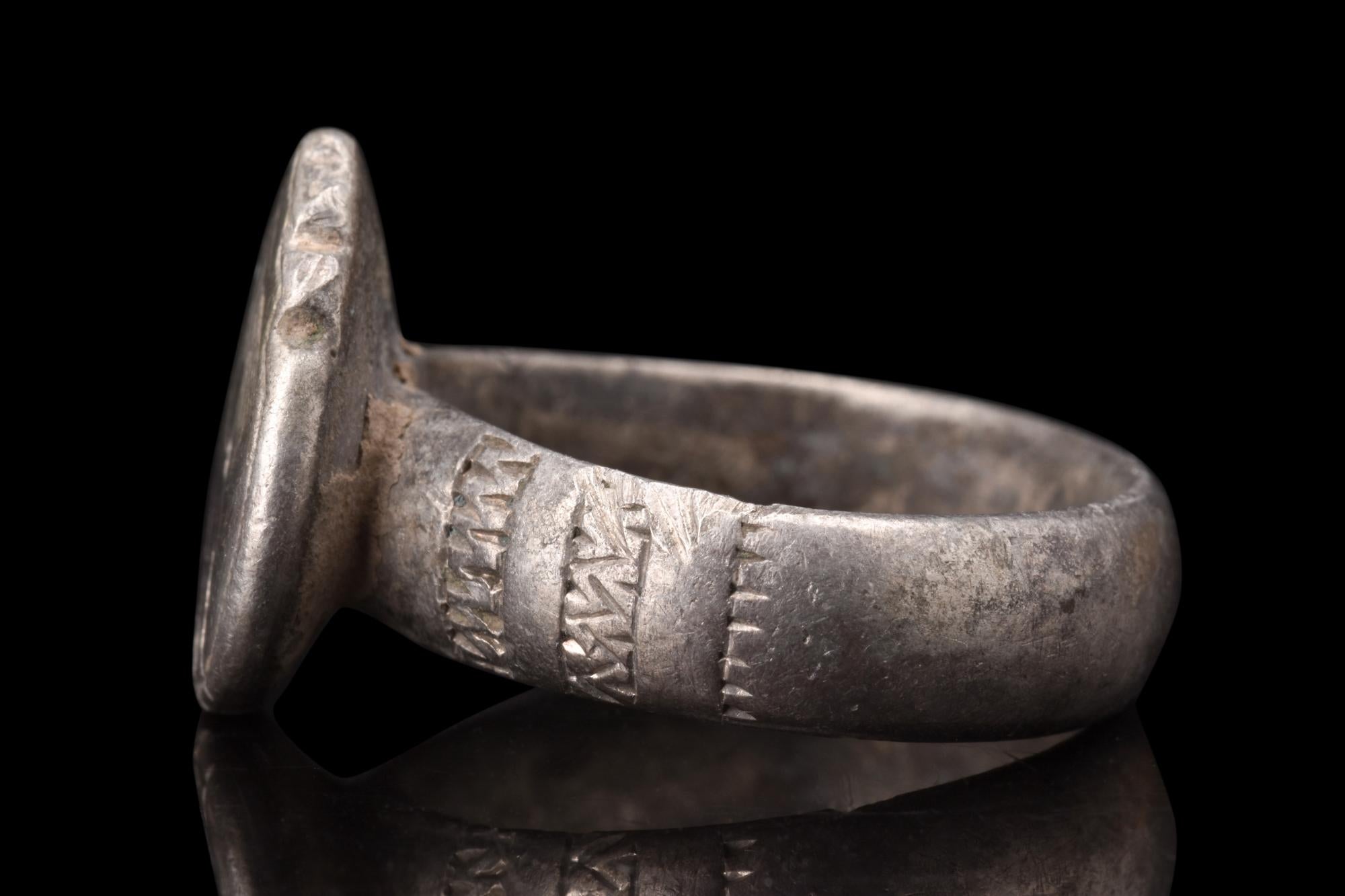 Medieval Crusaders Era Silver Ring with Shield Shaped Bezel