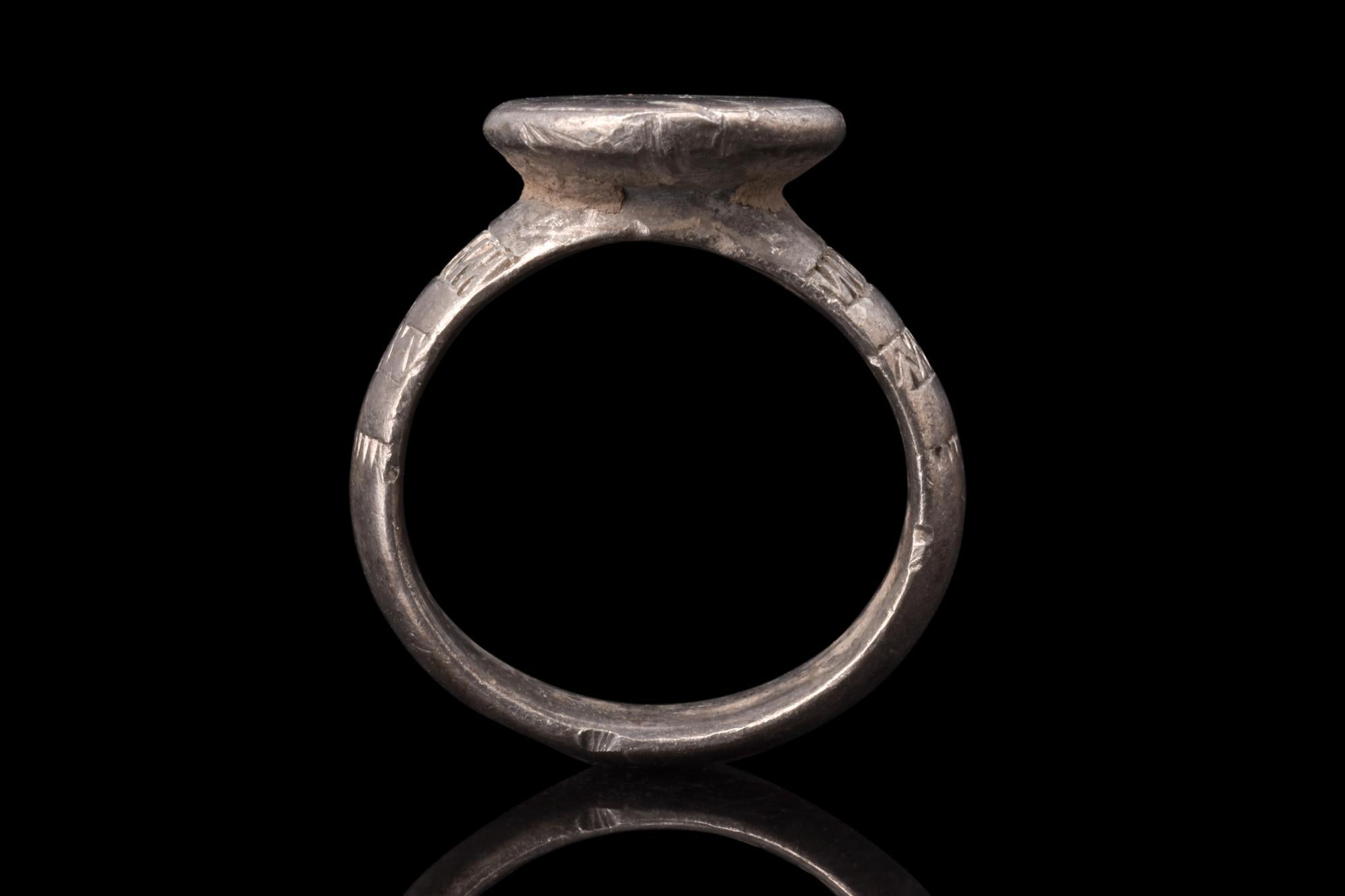 18th Century and Earlier Crusaders Era Silver Ring with Shield Shaped Bezel