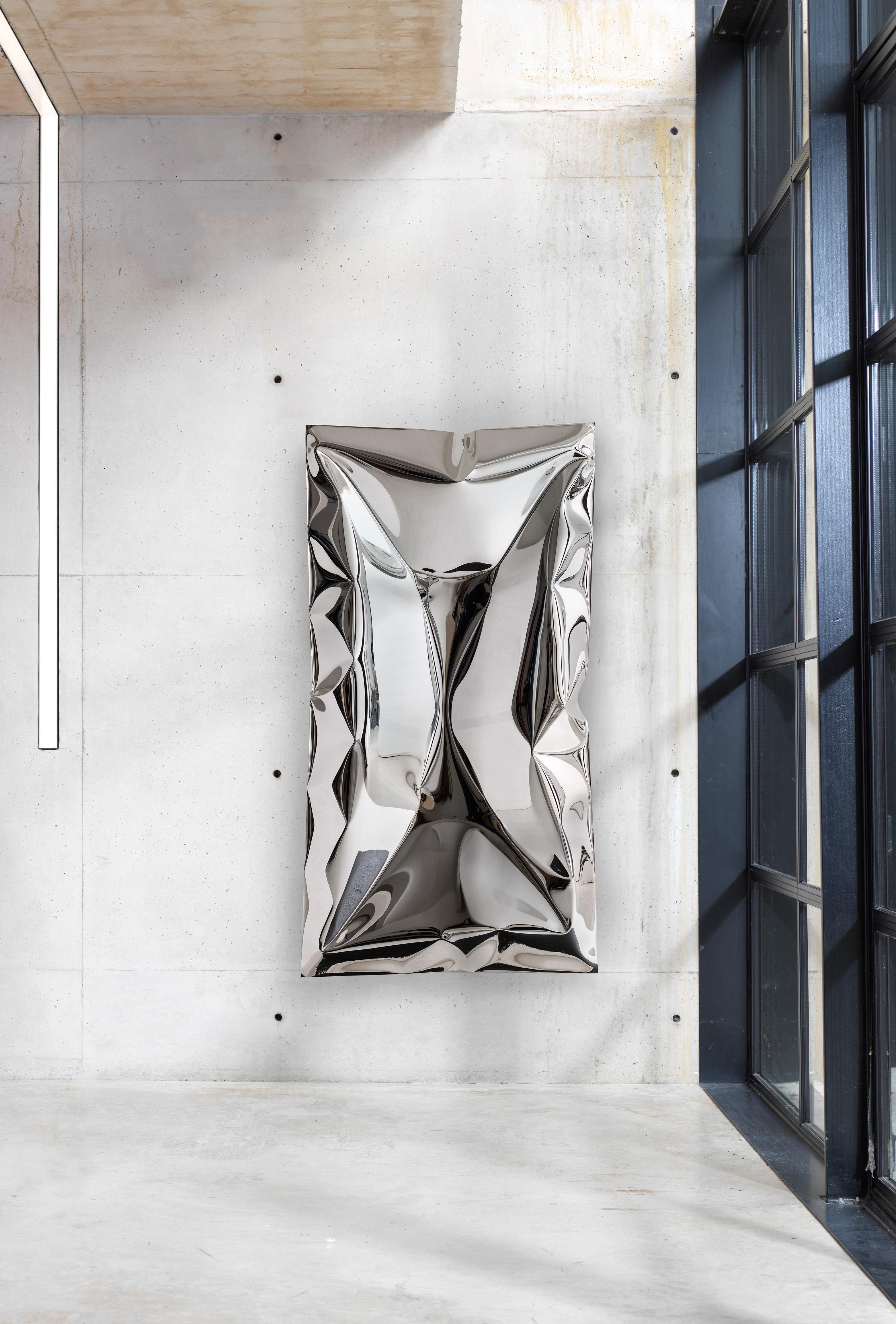 British 'Crush' inflated metal wall art large, stainless steel