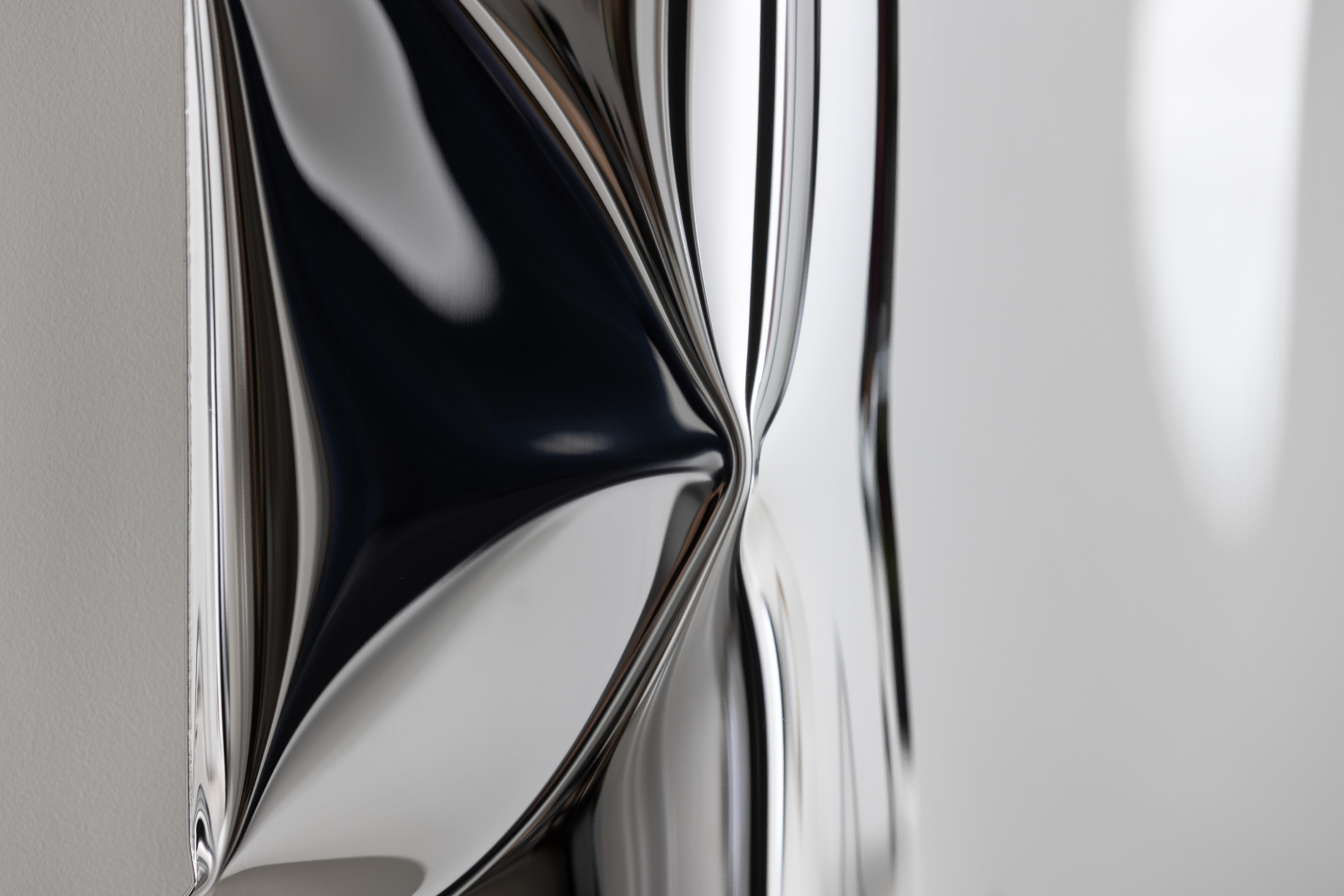 Contemporary 'Crush' inflated metal wall art large, stainless steel