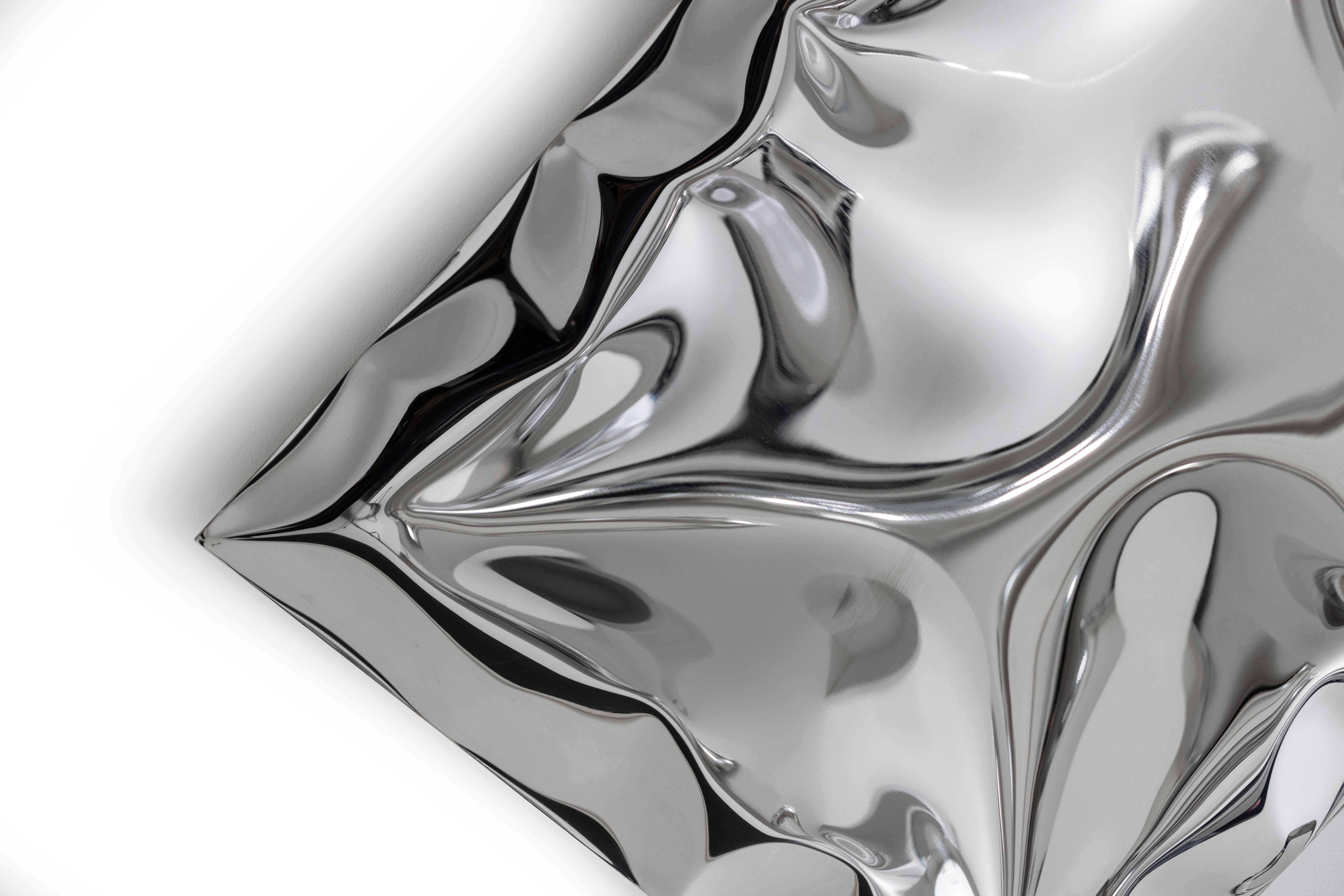 'Crush' inflated metal wall piece medium, stainless steel For Sale 2