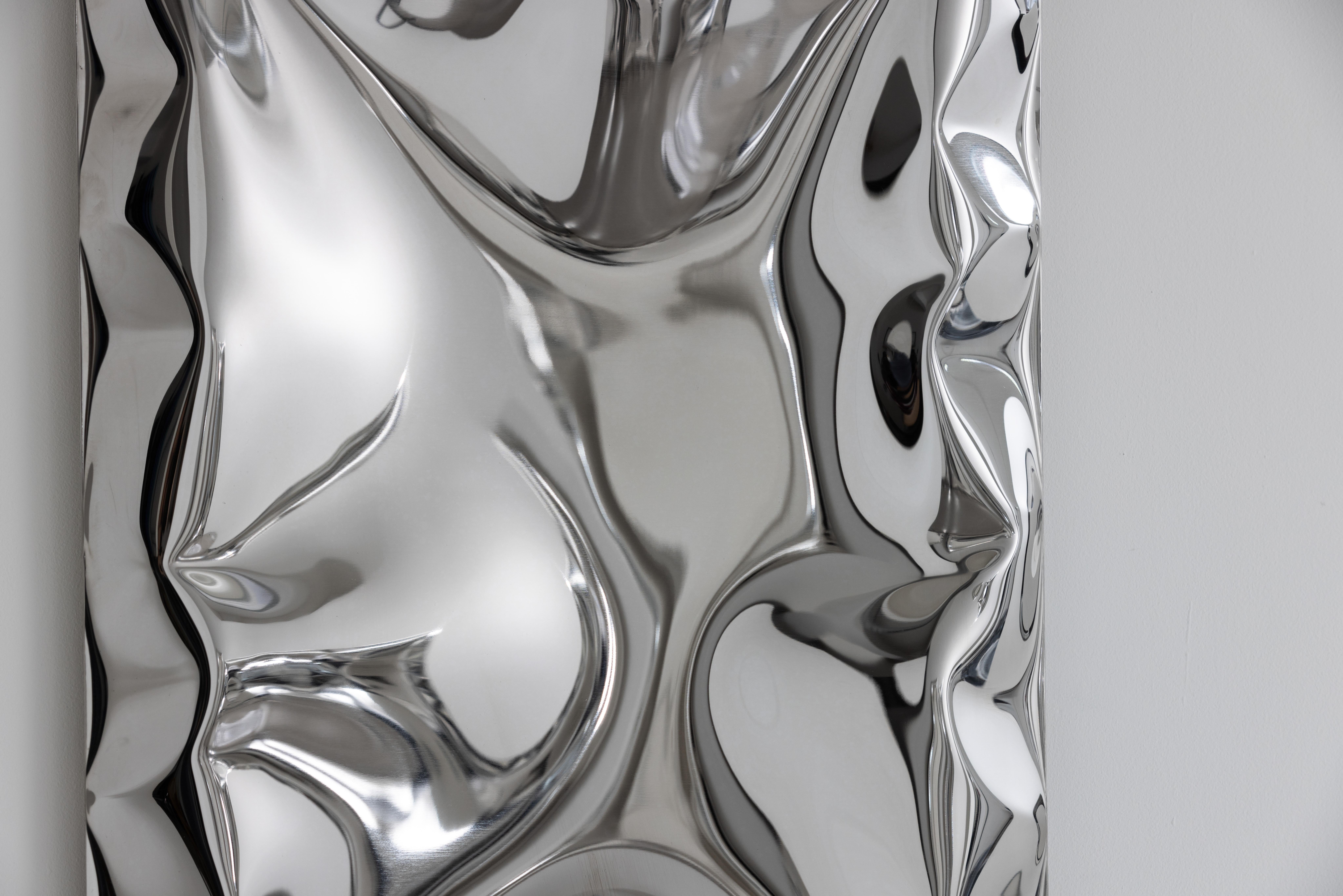 'Crush' inflated metal wall piece medium, stainless steel For Sale 3