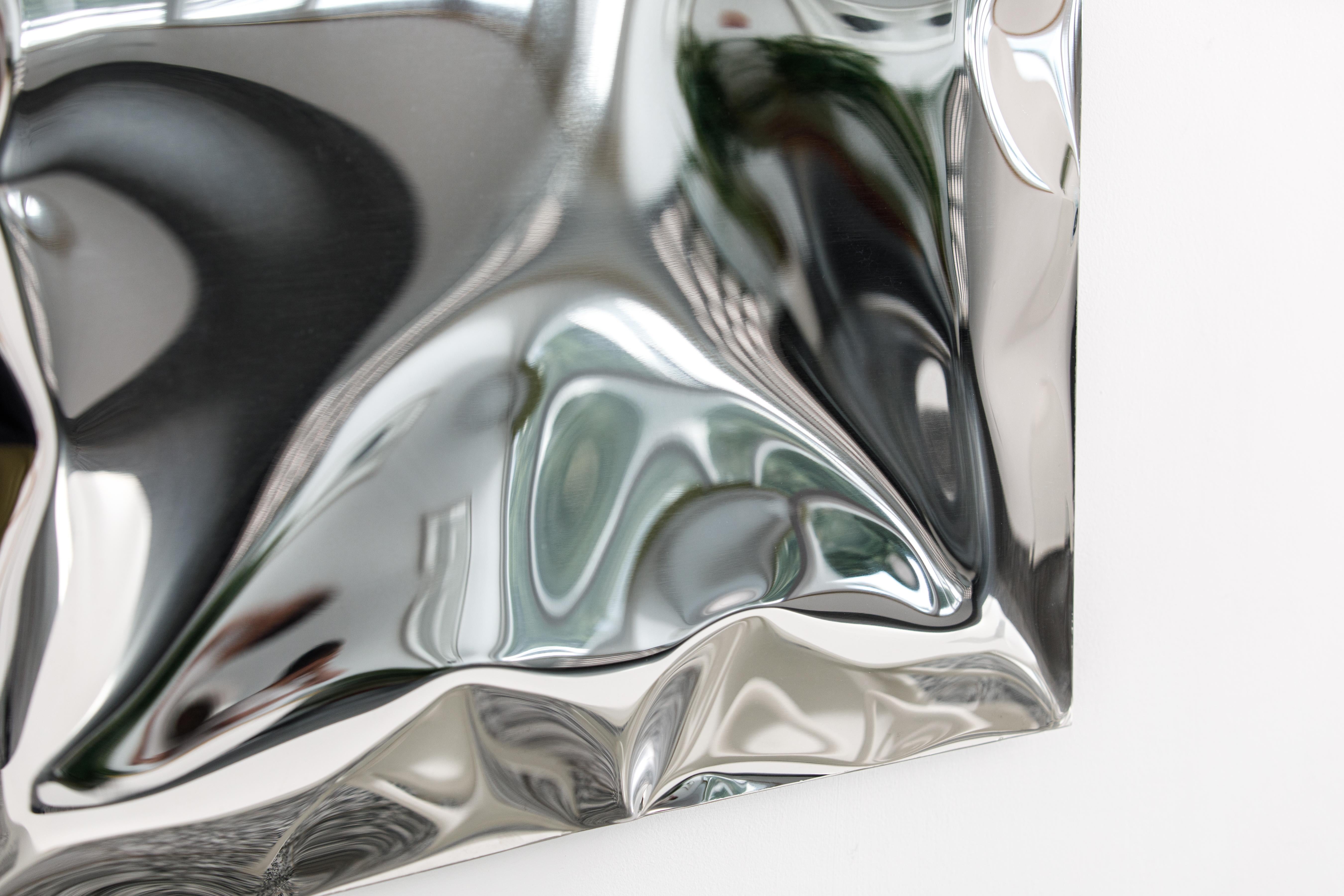 'Crush' inflated metal wall piece medium, stainless steel For Sale 4