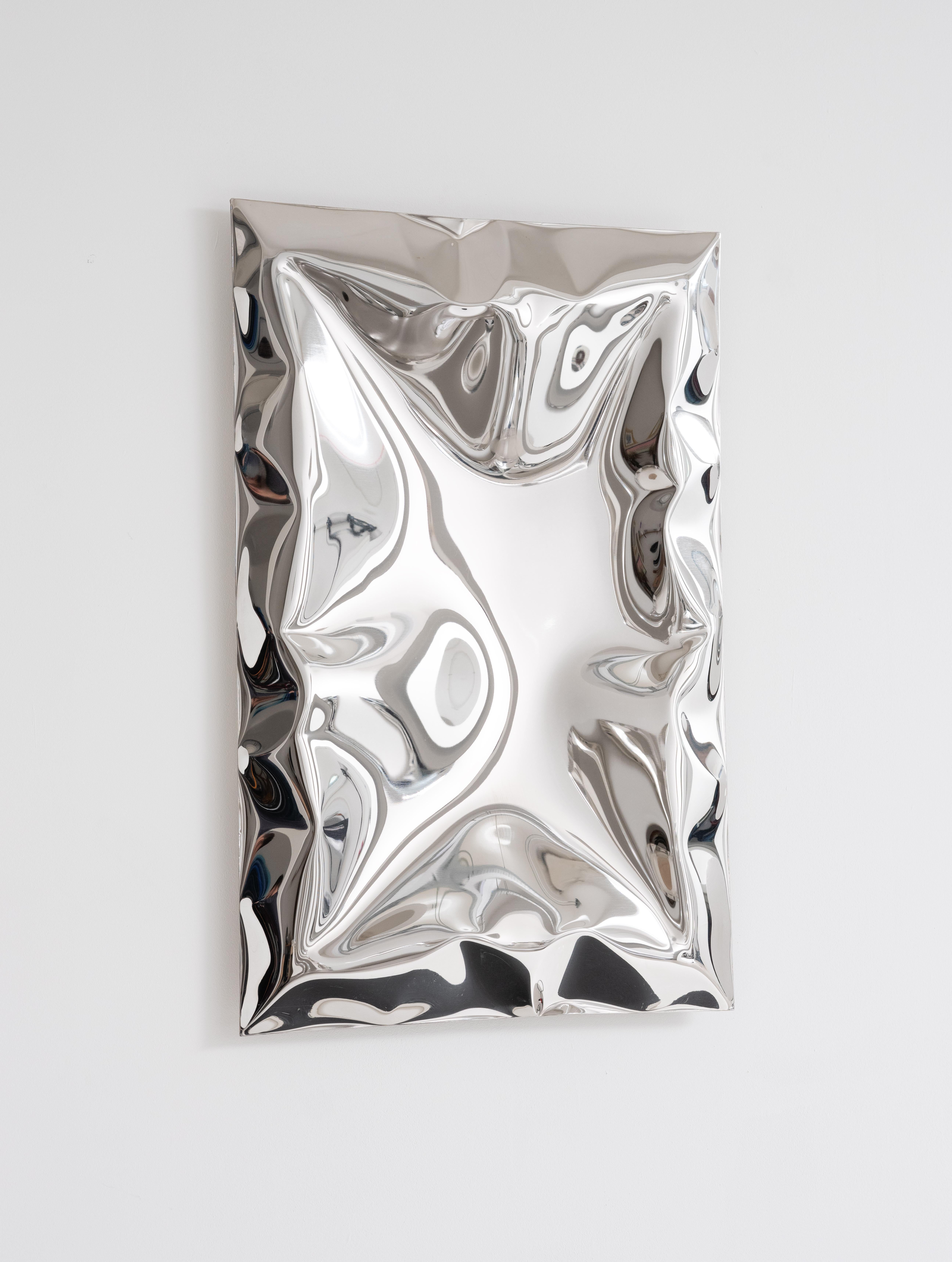 Modern 'Crush' inflated metal wall piece medium, stainless steel For Sale