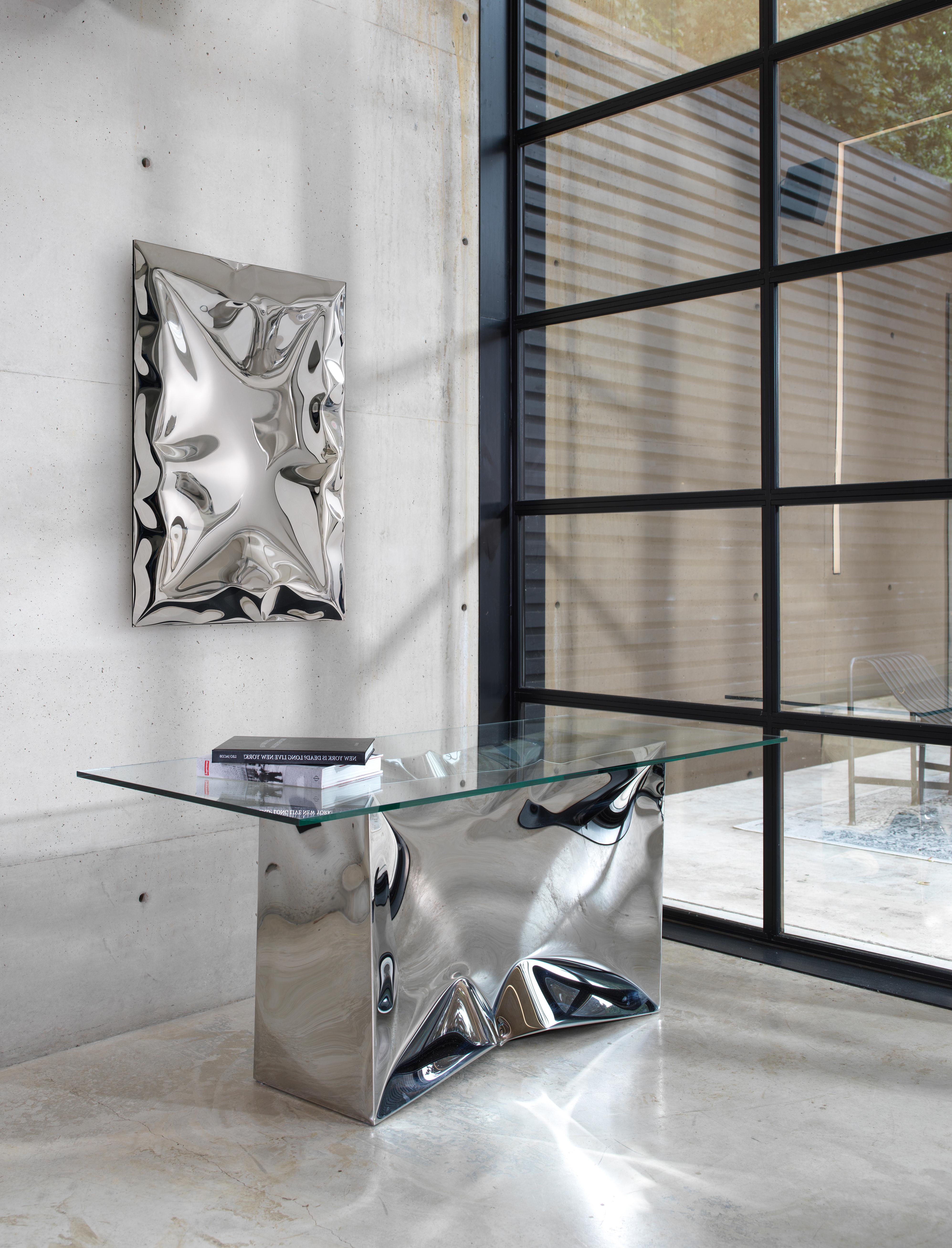 British 'Crush' inflated metal wall piece medium, stainless steel For Sale