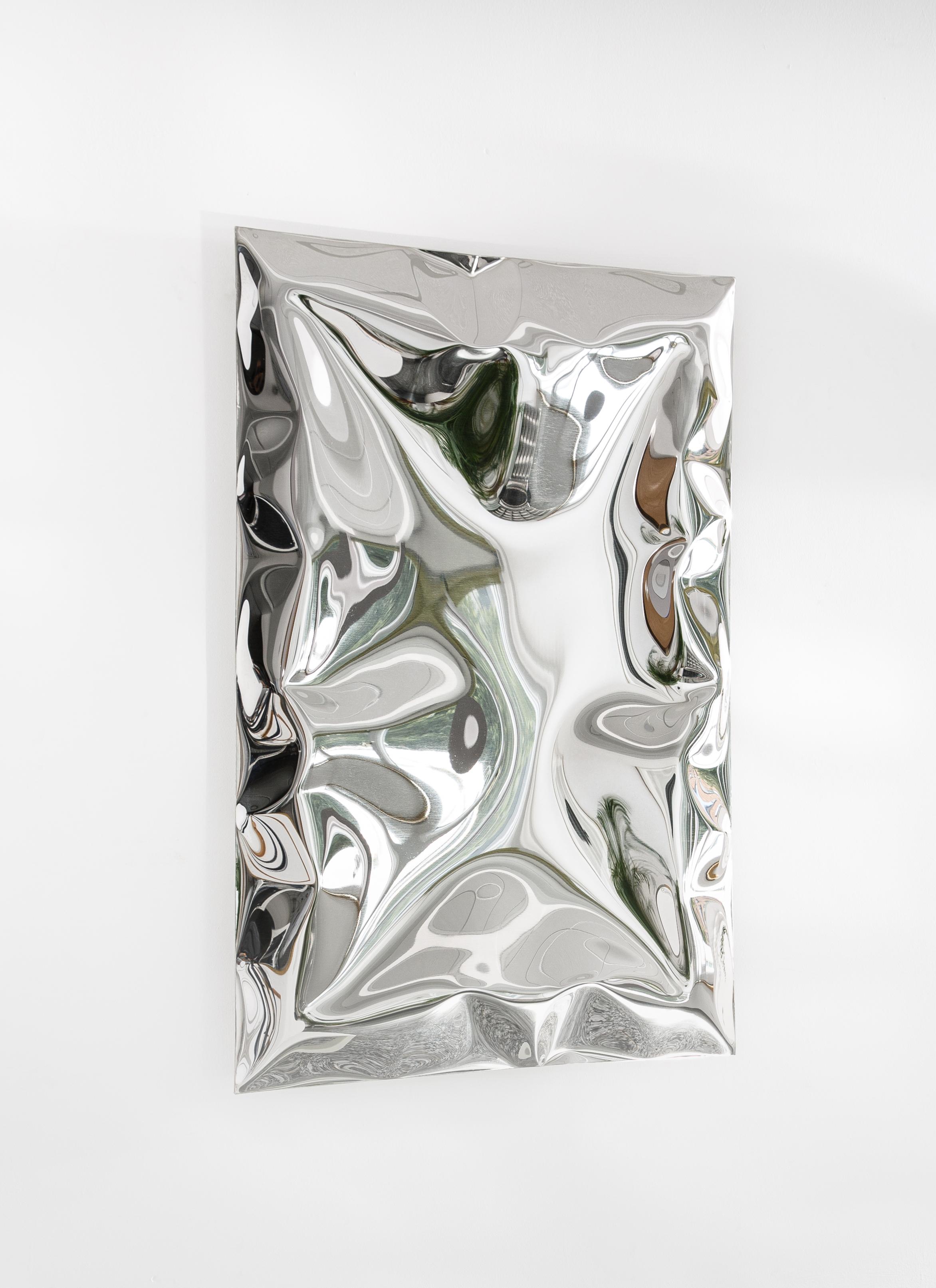 Metal 'Crush' inflated metal wall piece medium, stainless steel For Sale