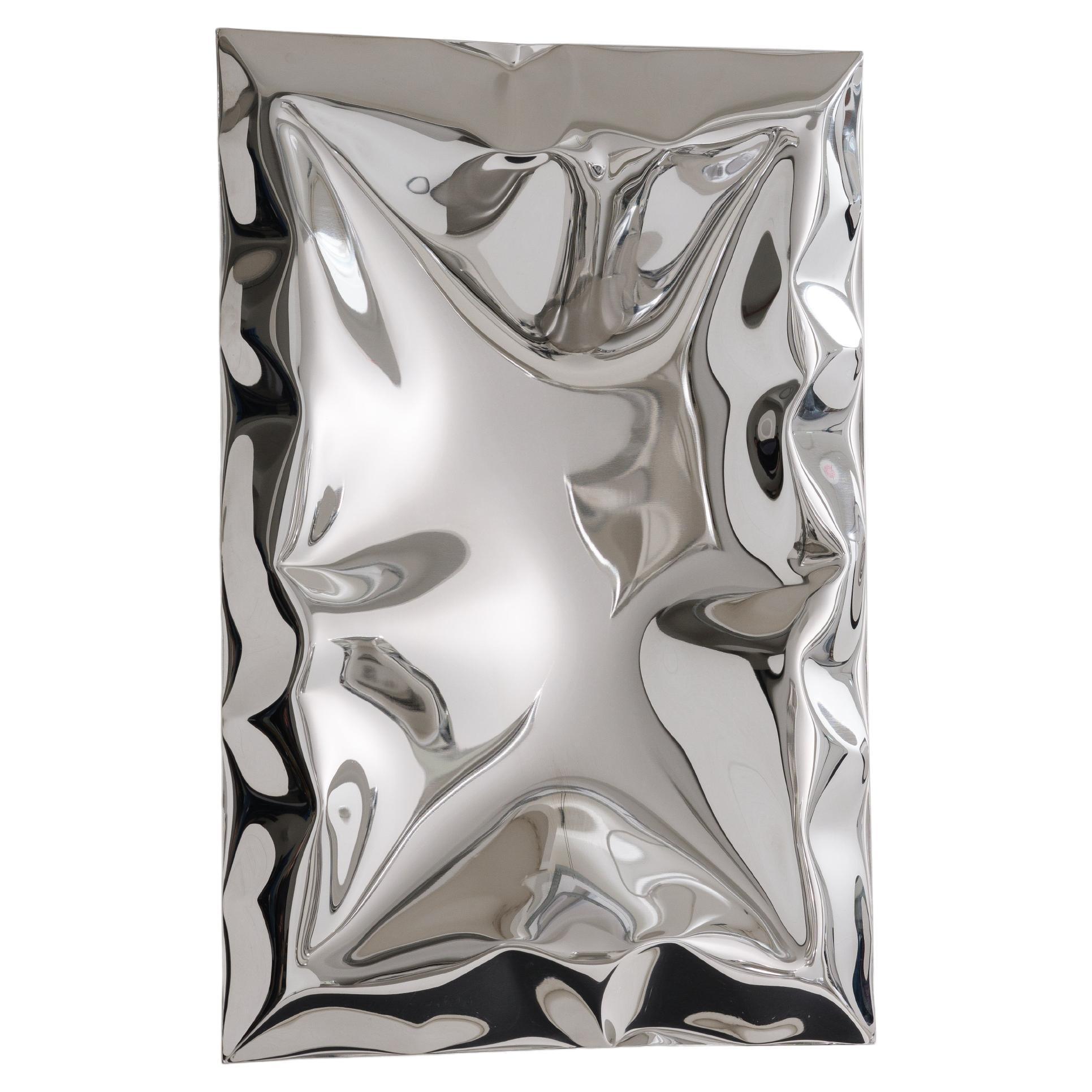 'Crush' inflated metal wall piece medium, stainless steel