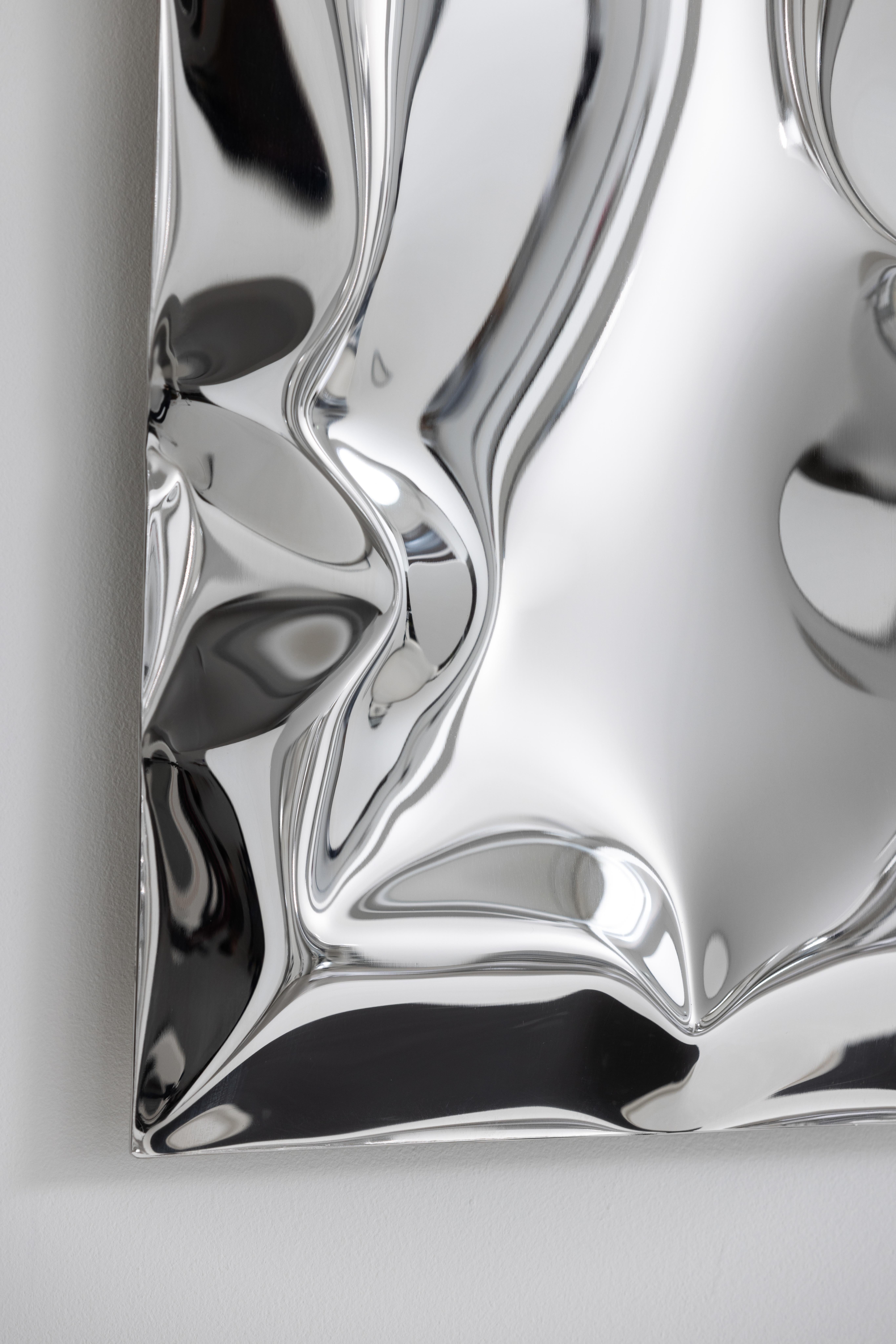 'Crush' inflated metal wall piece small, stainless steel In New Condition For Sale In Newcastle Upon Tyne, GB