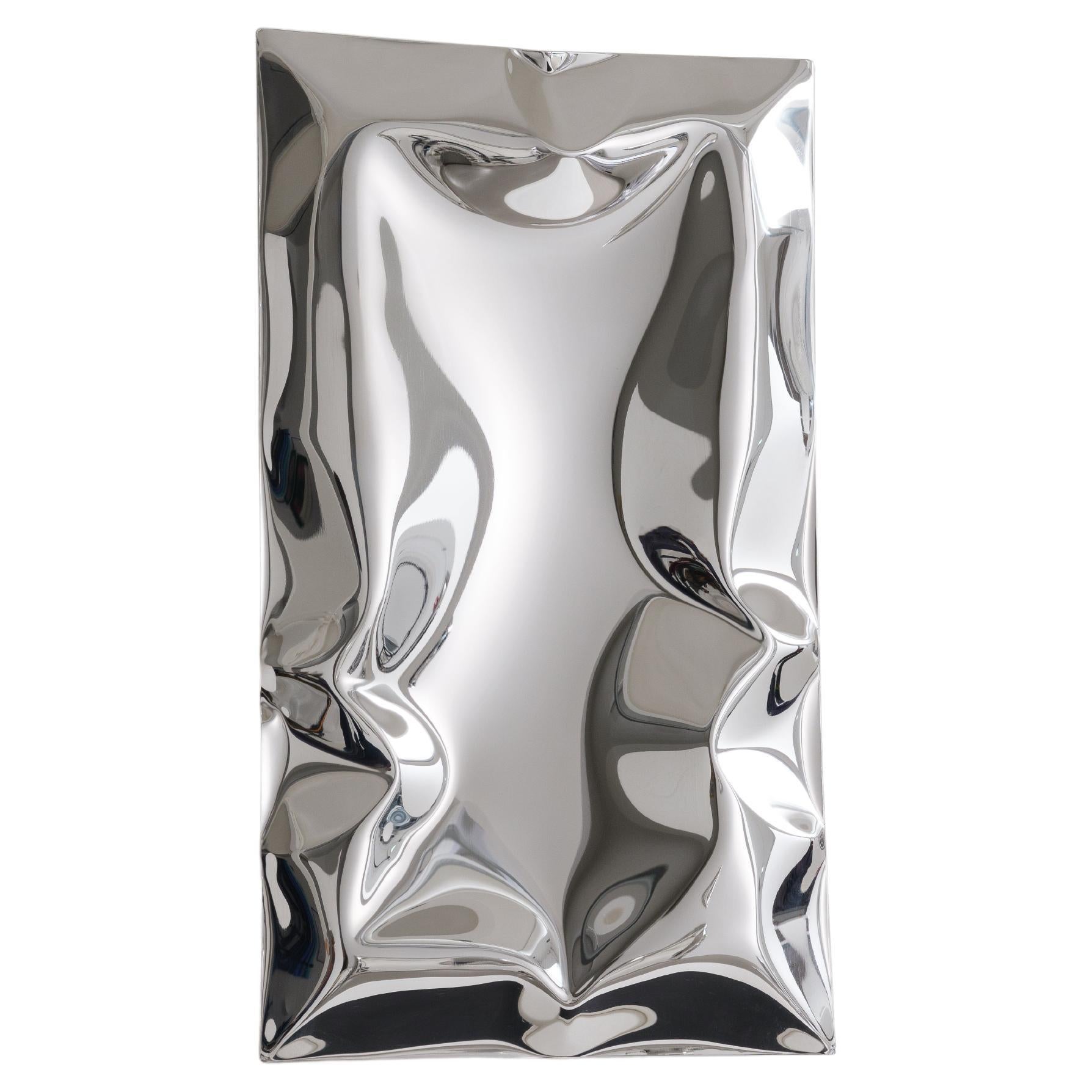 'Crush' inflated metal wall piece small, stainless steel For Sale