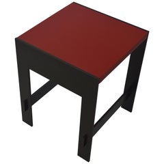 Table d'extrémité/table d'appoint contemporaine minimaliste en acier noirci et pierre de Scott Gordon