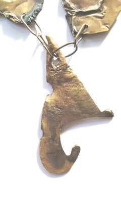 Artist 1980s NevelsonStyle Sculptural GiltMetal Crushed Jagged Pendant Necklace