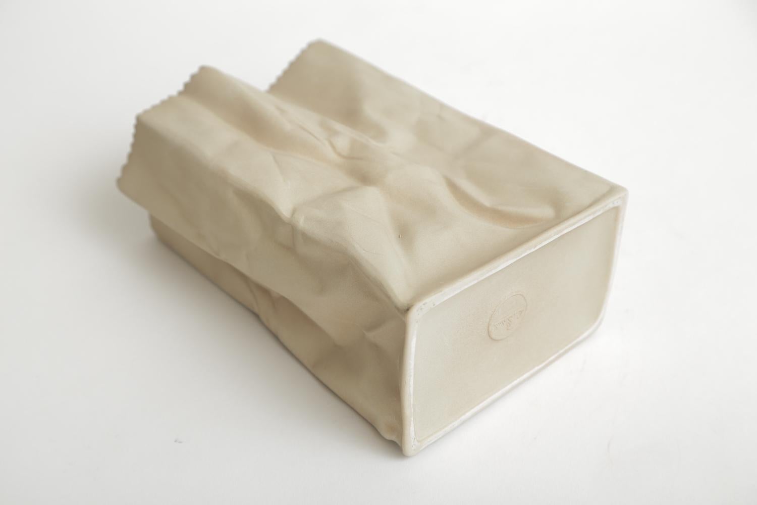 Rosenthal Vintage Crushed Porcelain Brown Paper Bag Sculpture 4