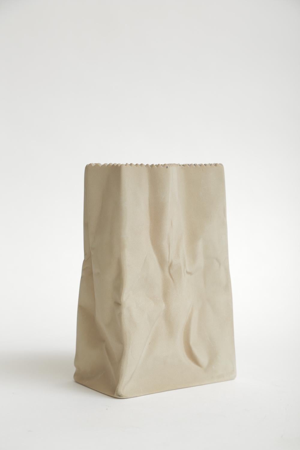 Modern Rosenthal Vintage Crushed Porcelain Brown Paper Bag Sculpture