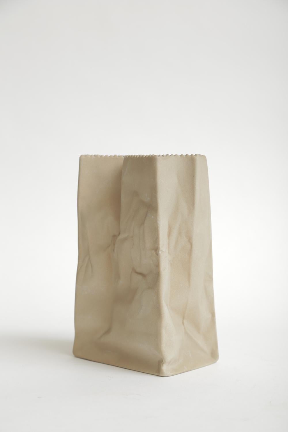 German Rosenthal Vintage Crushed Porcelain Brown Paper Bag Sculpture