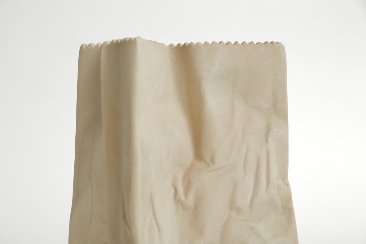 Rosenthal Vintage Crushed Porcelain Brown Paper Bag Sculpture In Good Condition In North Miami, FL