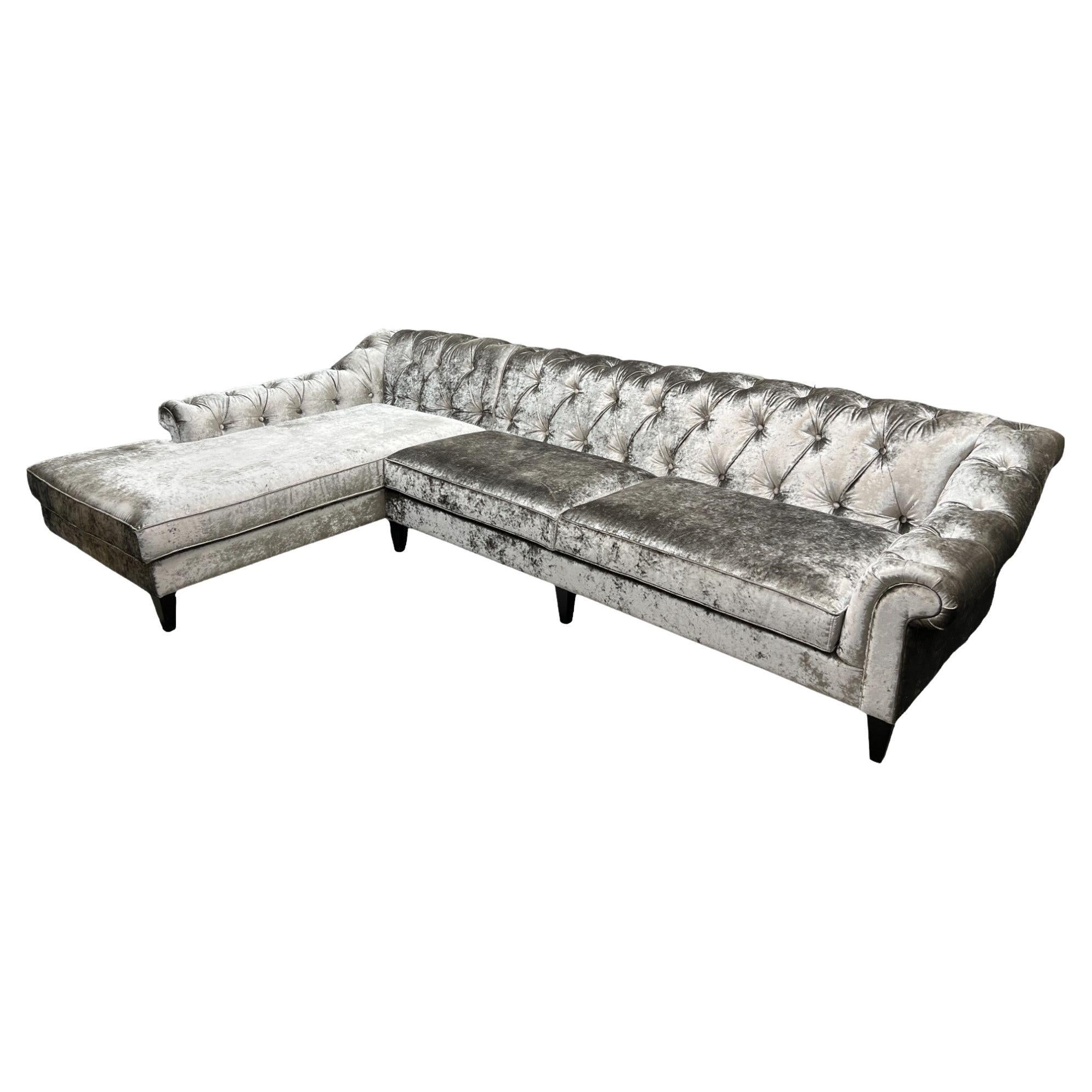 Crushed Velvet L-Shaped Sectional Sofa