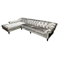 Crushed Velvet L-Shaped Sectional Sofa