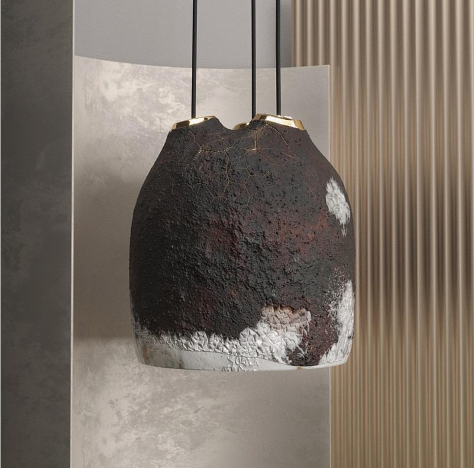 Contemporary Crust Thick Pendant Lamp by Makhno For Sale