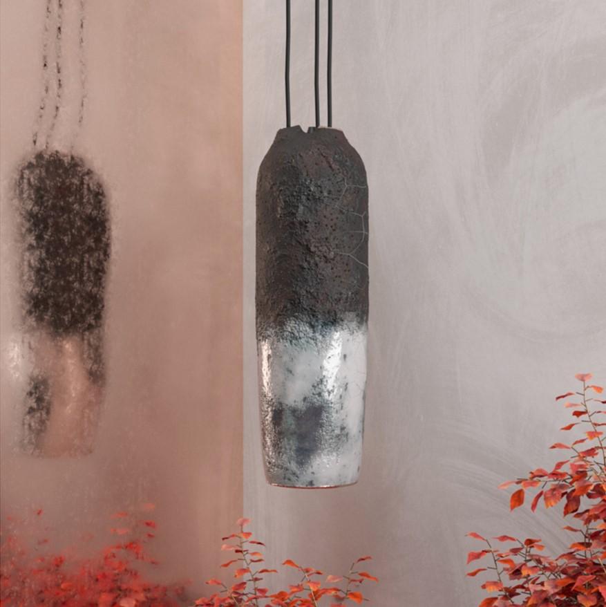 Crust thin pendant lamp by Makhno
Dimensions: W 21.5 x D 21.5 x H 68.5cm 
Materials: ceramics

The three Crust brothers crack in art. The unique perennial burning technique gives birth to deep textured authors cracks. You never know how nature