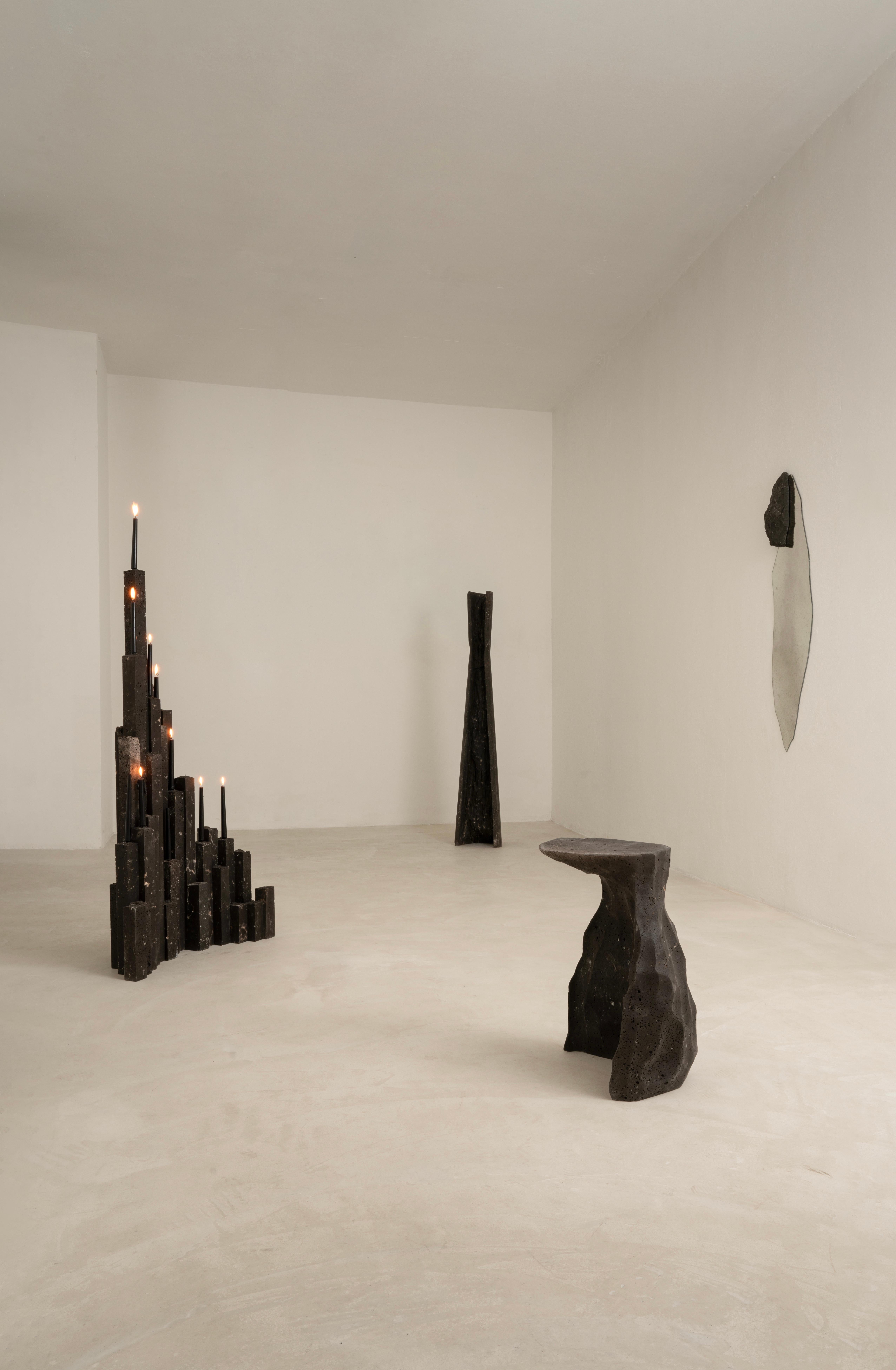 Irregular Sculptural Black Volcanic Stone Side Table by Andres Monnier In New Condition For Sale In Geneve, CH