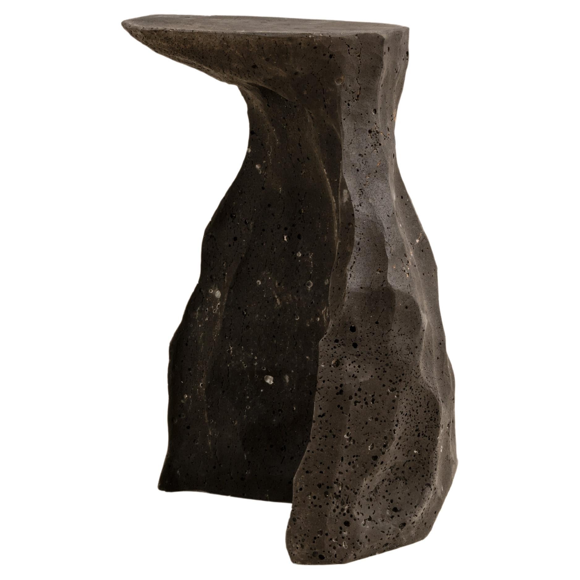 Irregular Sculptural Black Volcanic Stone Side Table by Andres Monnier