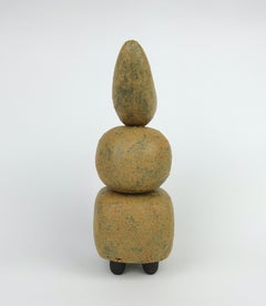 Crusty Yellow-Gold Ceramic TOTEM with Crescent Top, Crawl Glaze, Hand Built