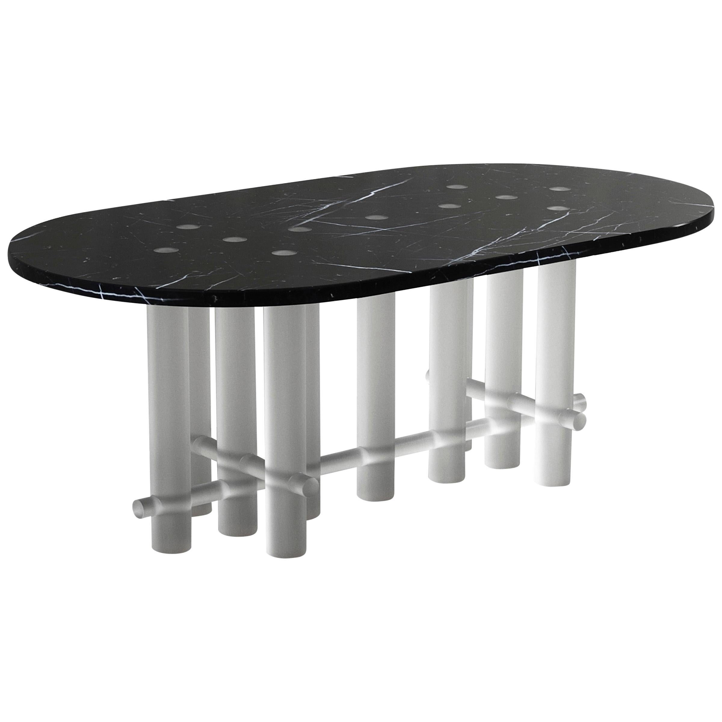 Crux Contemporary Table in Marble and Acrylic Cylinders  For Sale