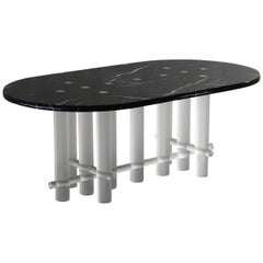 Crux Contemporary Table in Marble and Acrylic Cylinders by Sofia Campos Delgado
