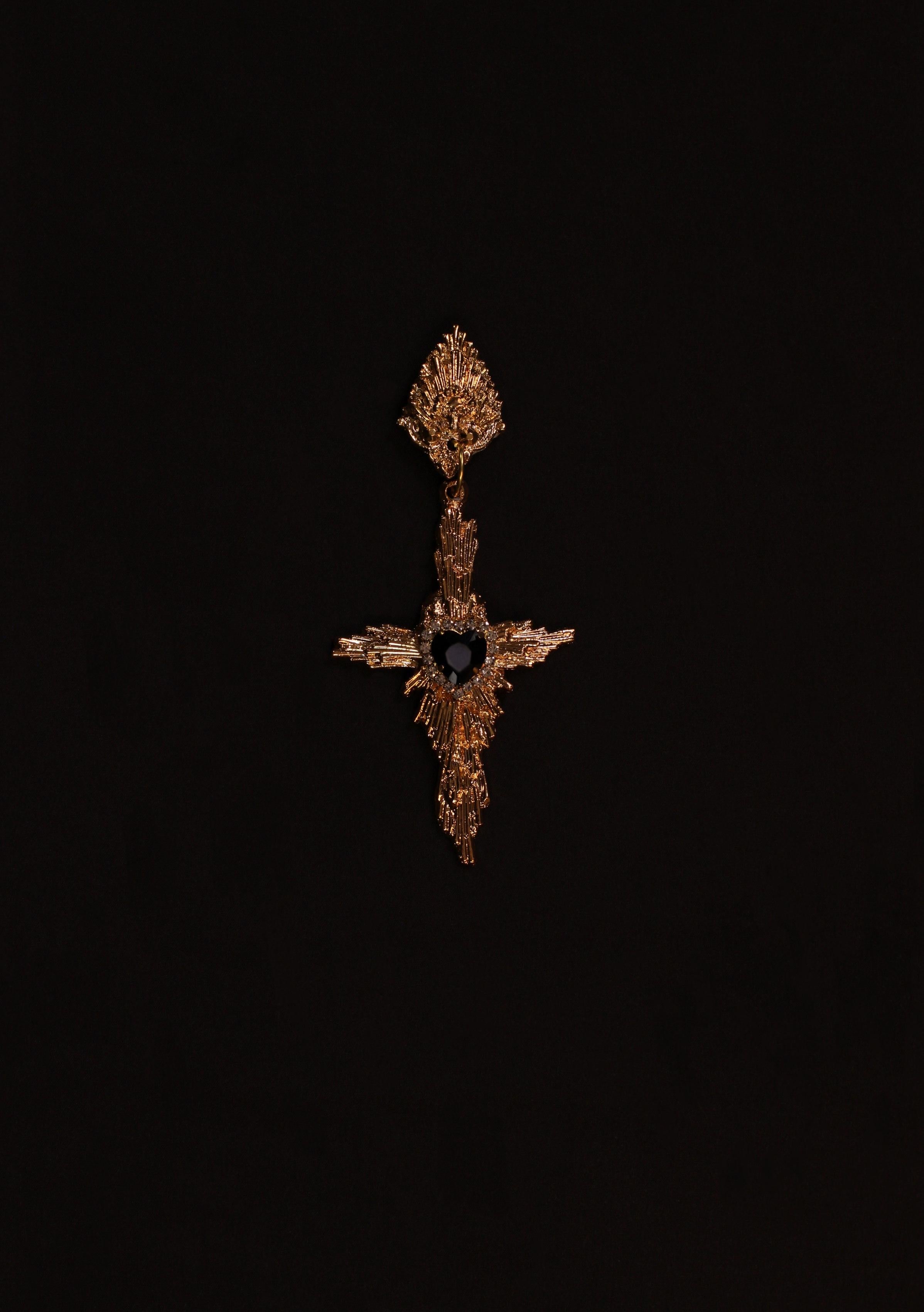 Crux Earrings: Hand-Sculpted Gothic Design in 24K Gold, Statement Jewellery For Sale 1