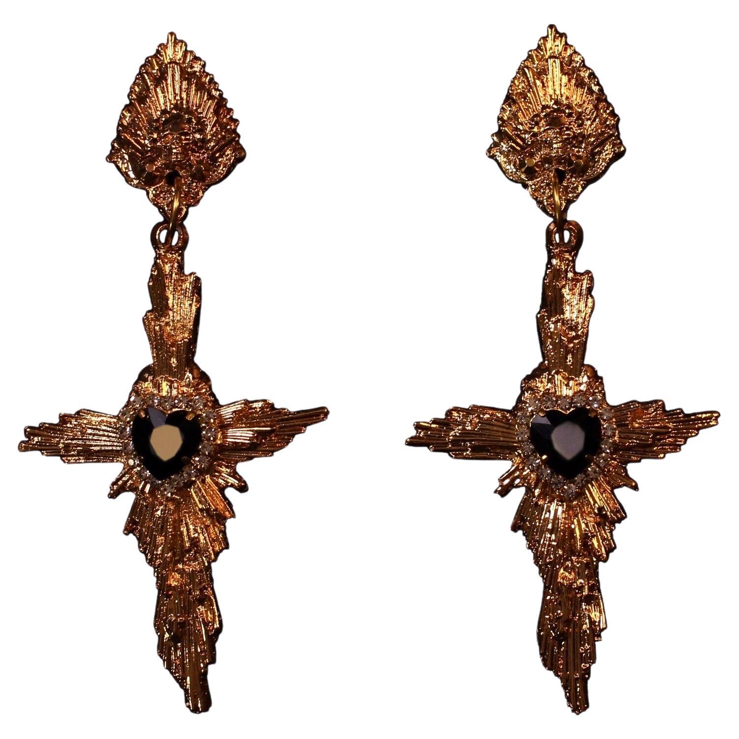 Crux Earrings: Hand-Sculpted Gothic Design in 24K Gold, Statement Jewellery For Sale