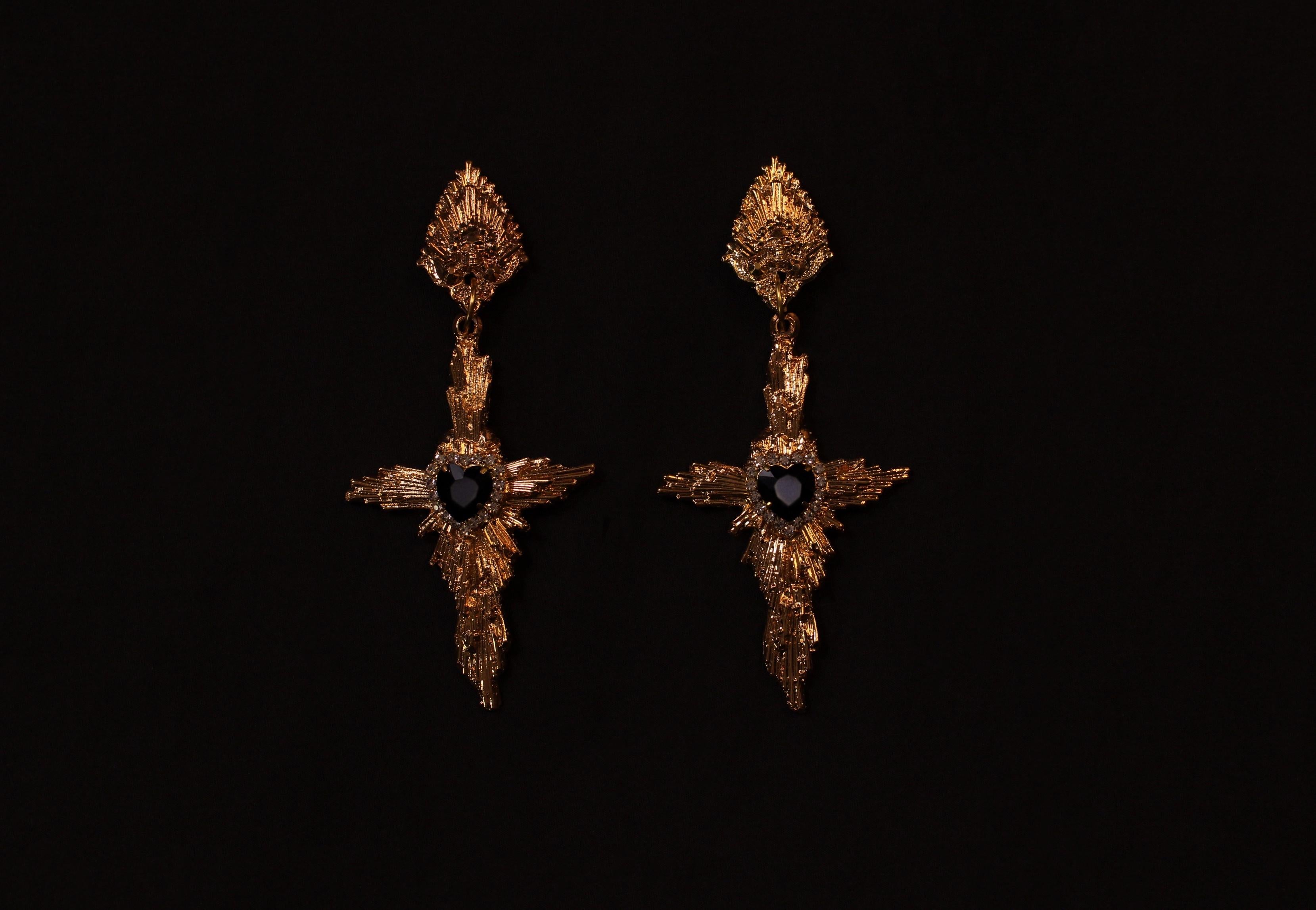 Women's or Men's Crux Earrings: Hand-Sculpted Gothic Design in sterling silver, Statement piece For Sale