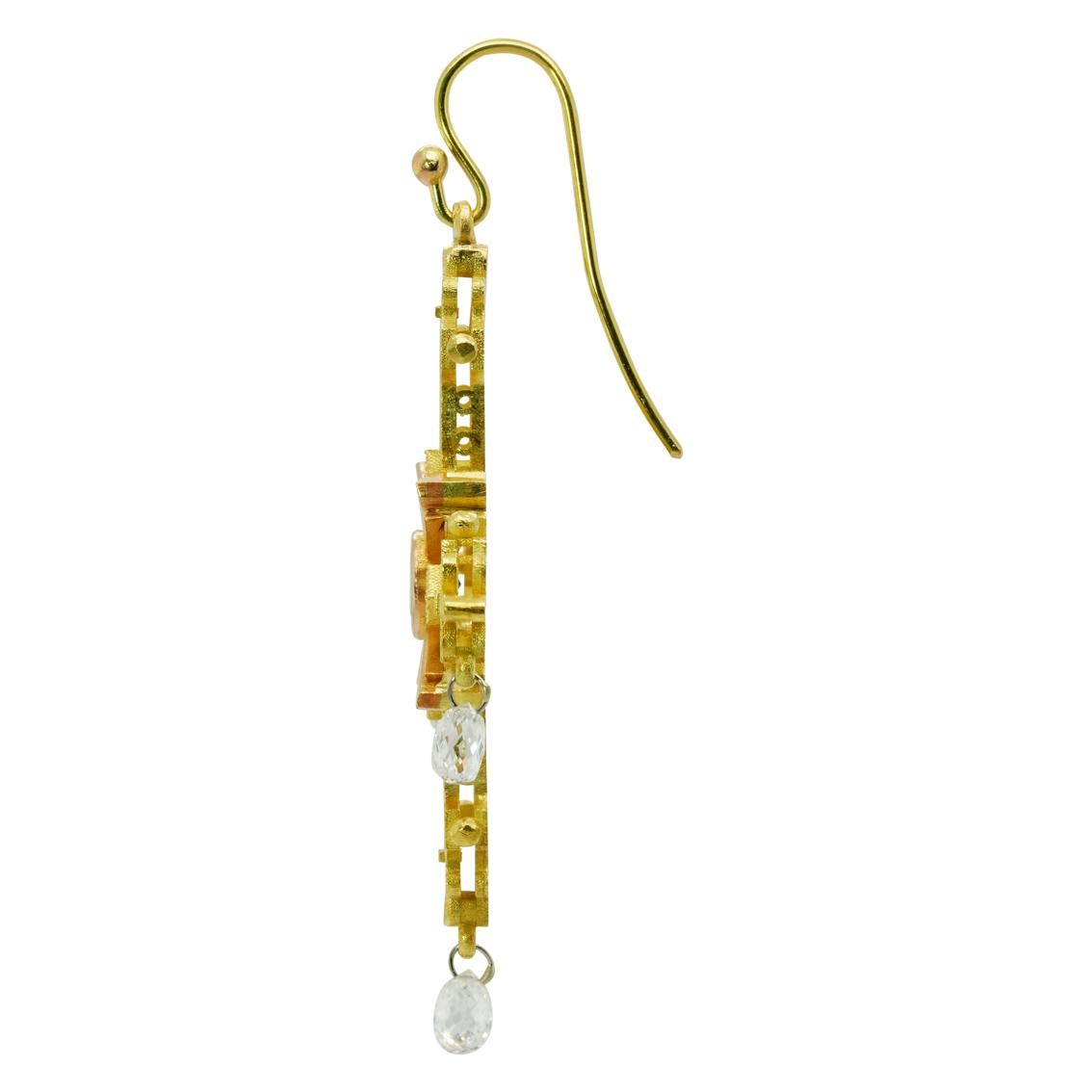 Women's Tsavorite Garnet, Diamond, 18k Yellow & Rose Gold Platinum Cross Dangle Earrings For Sale