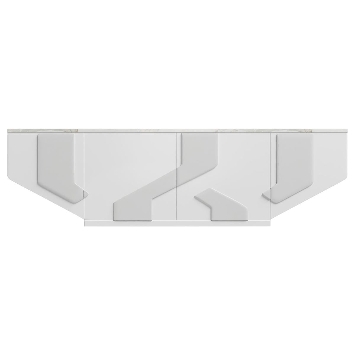 CRUZ MEDIA CREDENZA - Modern Design in White Lacquer with Snow Leather insets