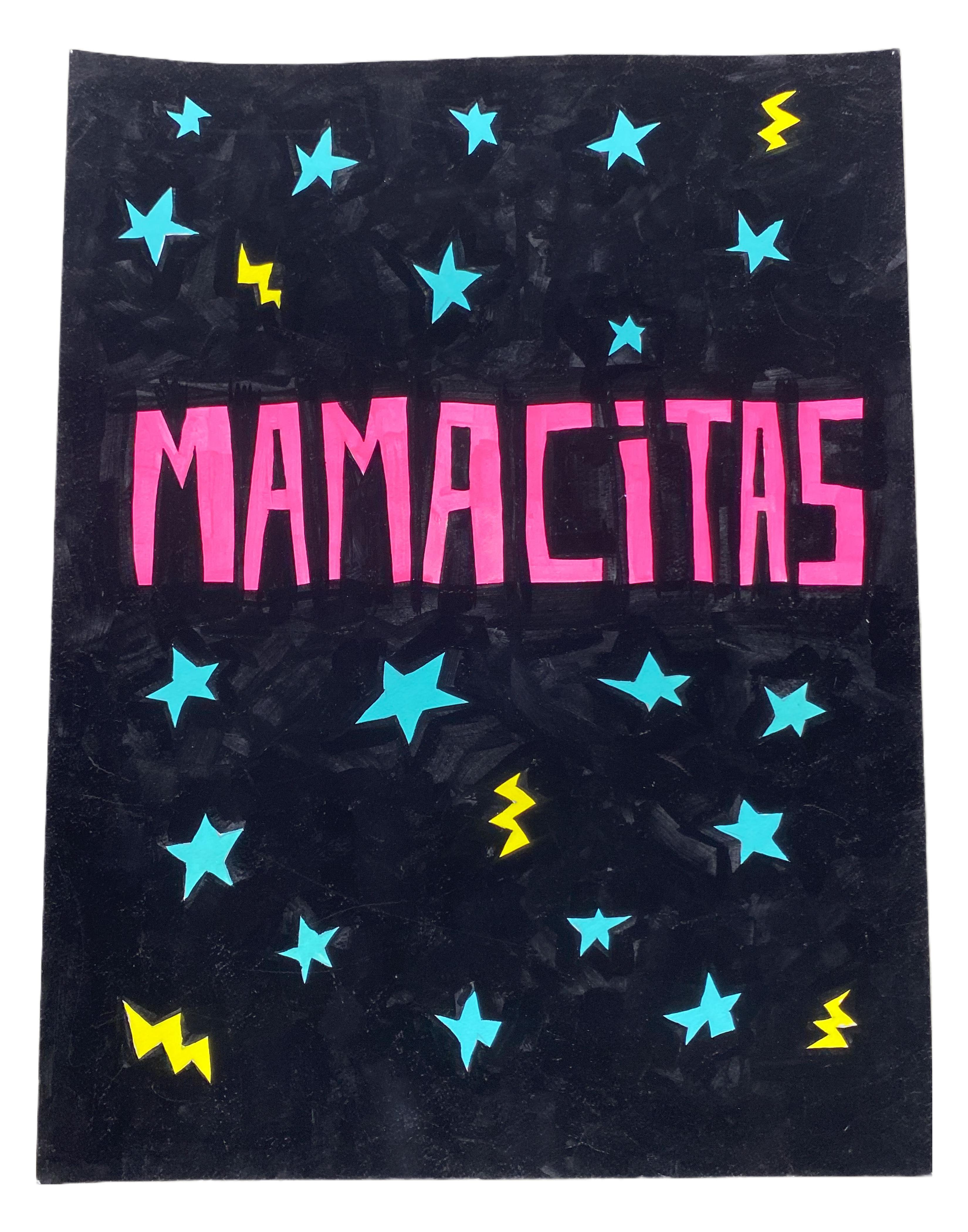 Cruz Ortiz Figurative Art - Mamacitas, Contemporary Text Painting, Gouache on Paper